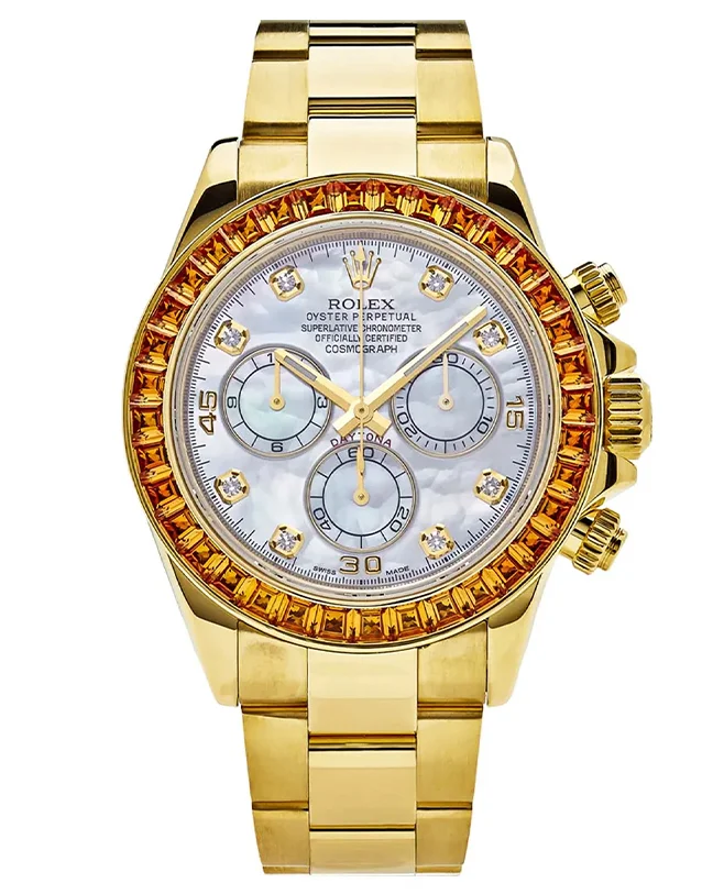 Rolex Daytona Yellow Gold Orange Sapphire Bezel MOP 116578SACO(1:1 replica)