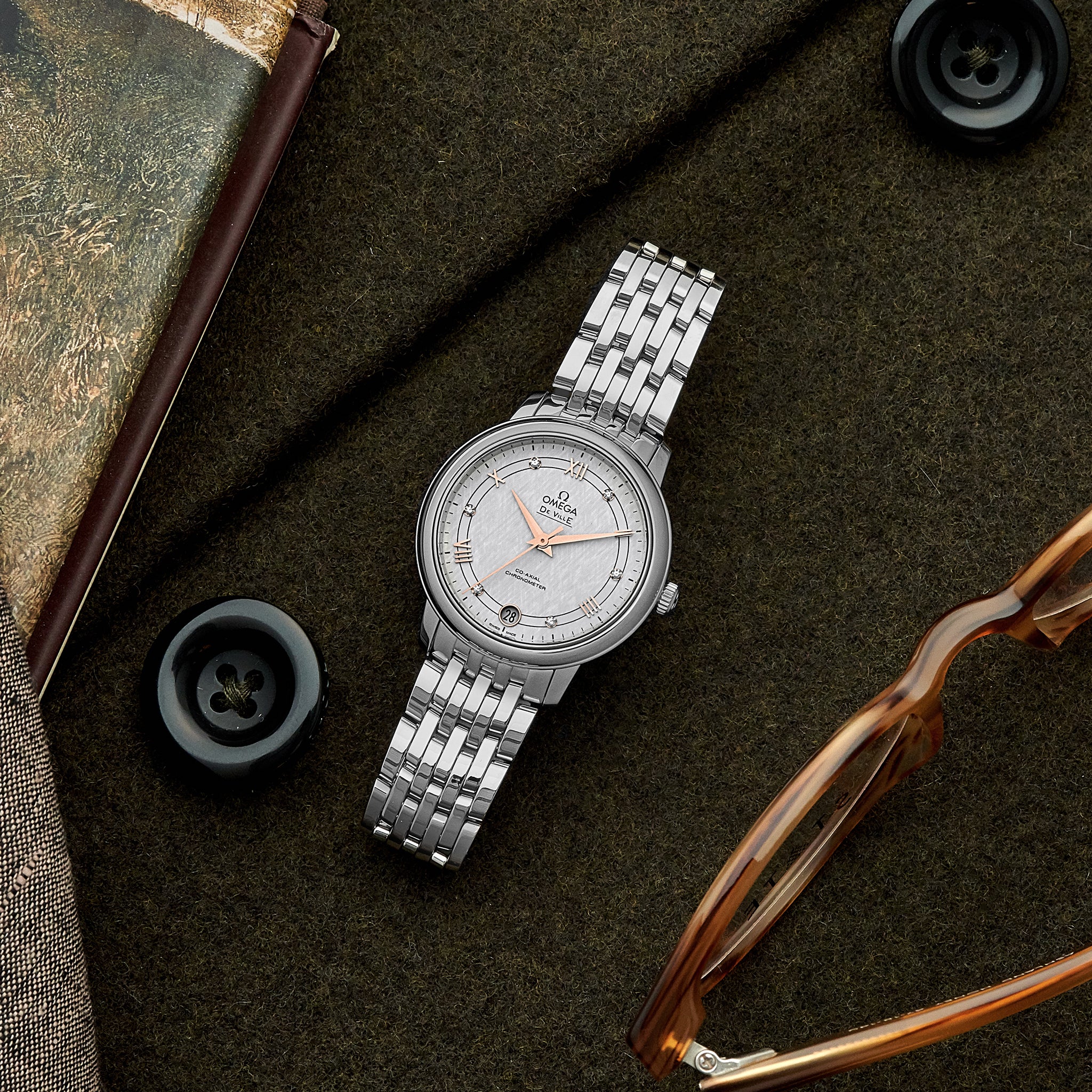De Ville Prestige Co-Axial 32.7mm Silver-Opaline Dial With Diamonds(1:1 replica)