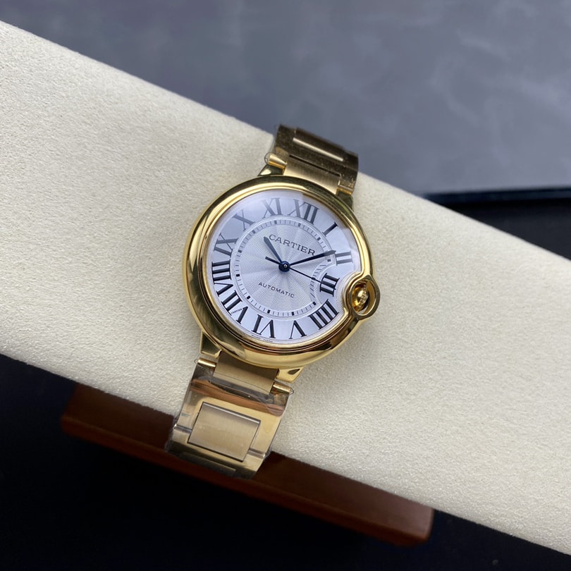 Fake Cartier Watch Ballon Bleu de Cartier Yellow Gold 36mm Silver Dial WGBB0046 mechanical movement(1:1 replica)