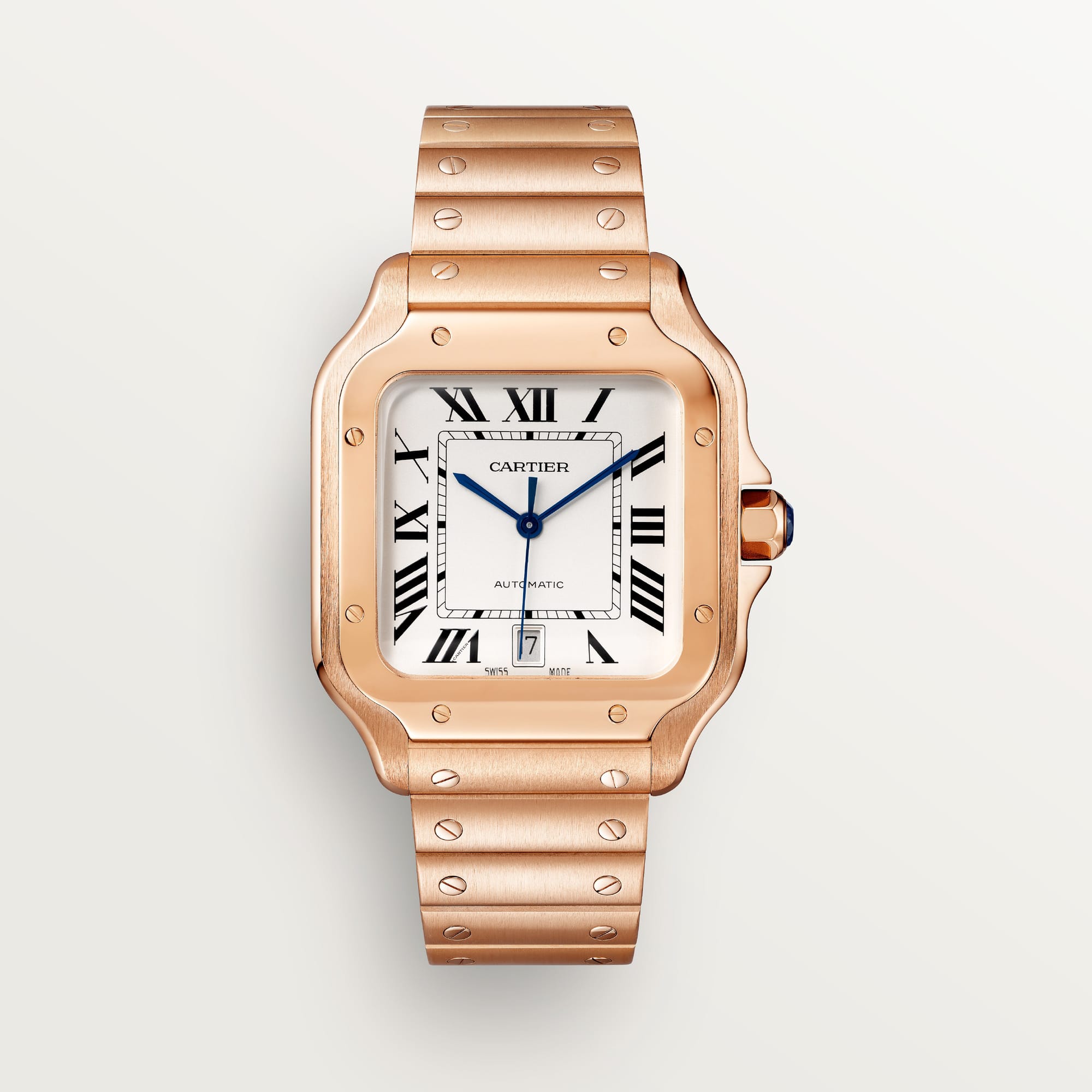 Fake cartier watch Santos large model mechanical movement Silver Dial Rose Gold WGSA0018(1:1 replica)
