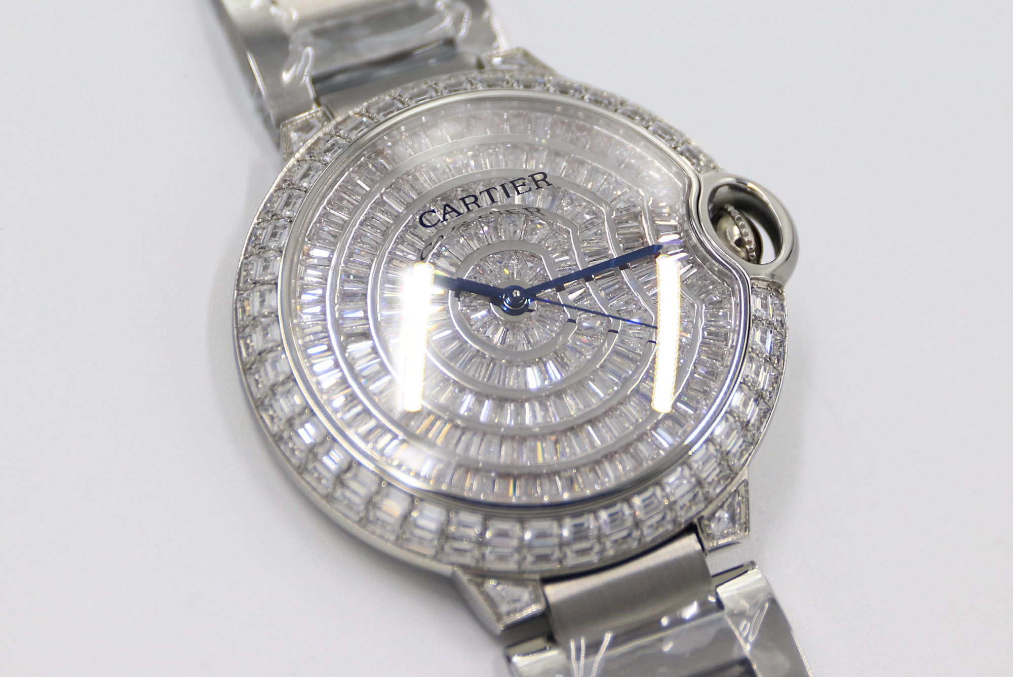 Cartier Blue Balloon Square Diamonds Full Sky Watch-White-Steel Strap-42mm(1:1 replica)