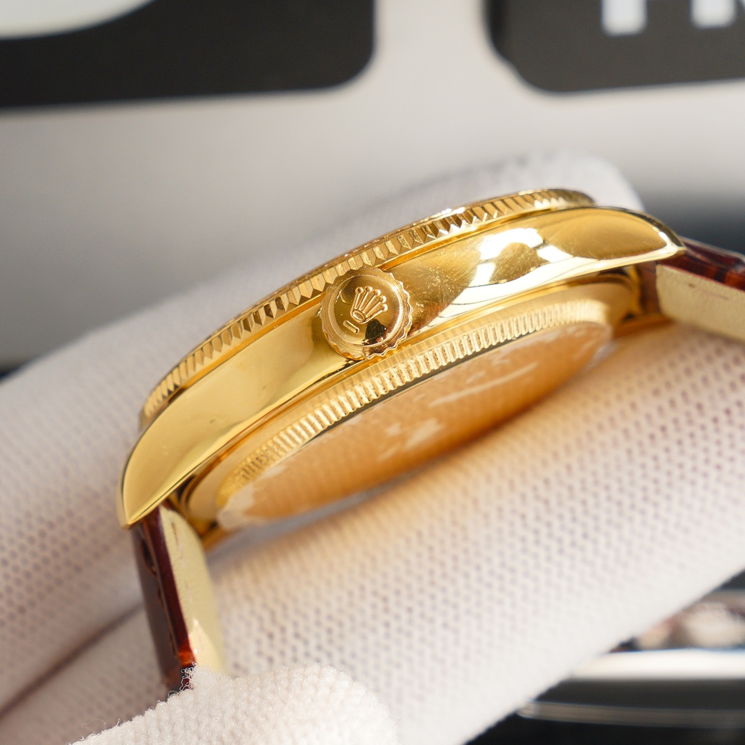 Rolex Cellini Full Star Collection-39.5mm-Imported Italian cowhide leather(1:1 replica)