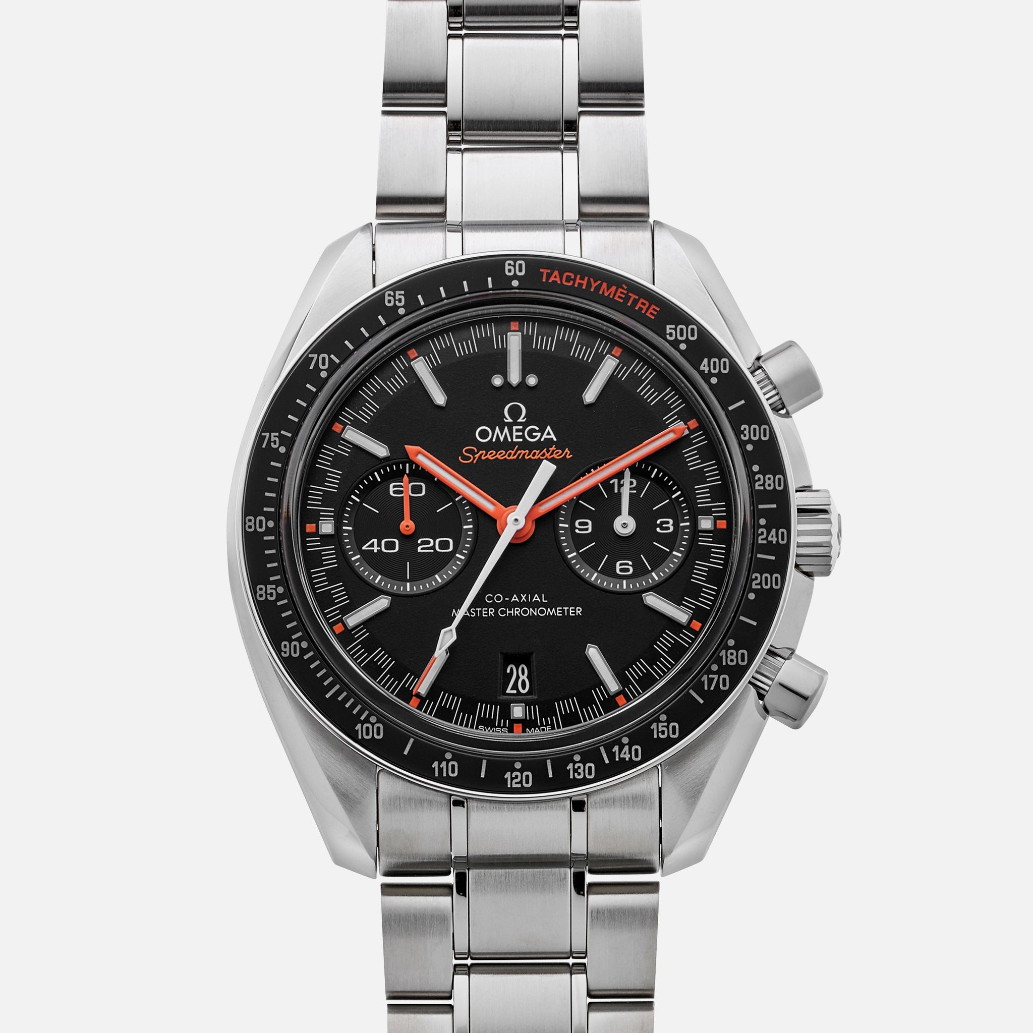 Speedmaster Racing Co-Axial Master Chronometer Chronograph 44.25mm Black Dial With Orange Accents On Bracelet(1:1 replica)