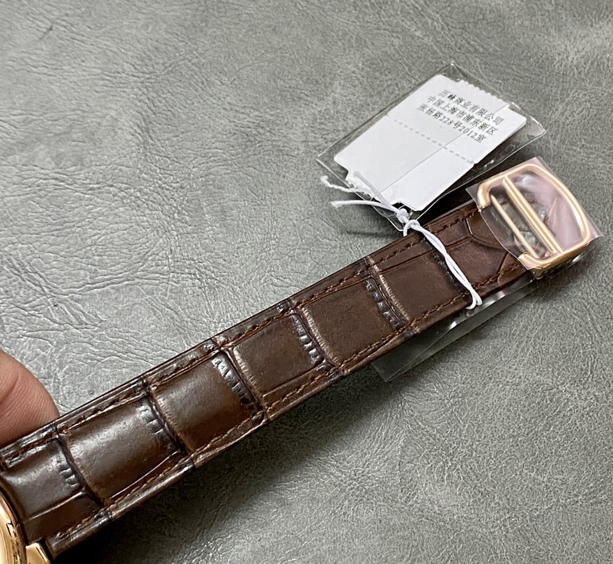 Fake Cartier Watch Ballon Bleu de Rose Gold 42mm Silver Dial Leather Strap WGBB0030 AF(1:1 replica)