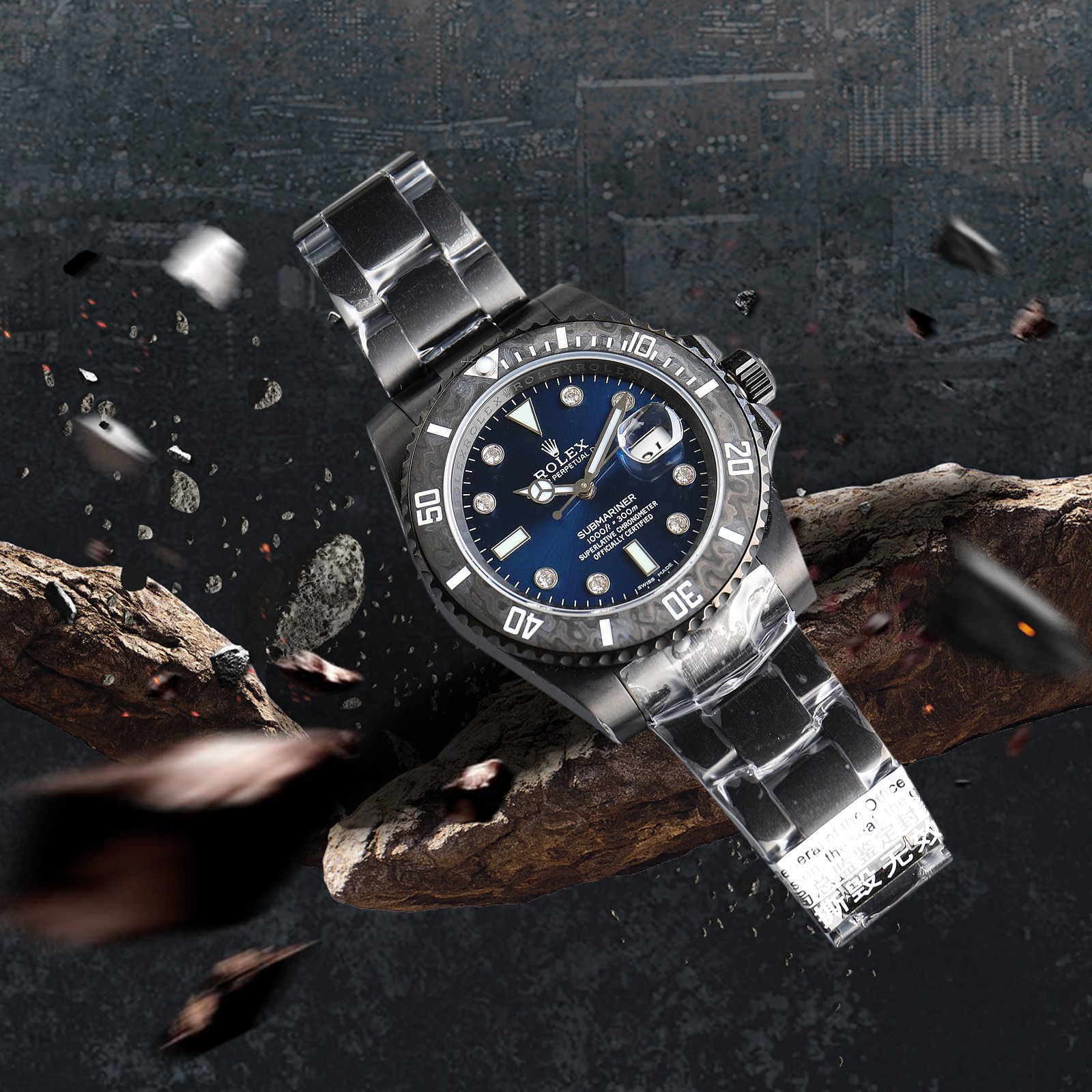 ROLEX Rolex Customized Submariner-Diamond Dial-Carbon Fiber Bezel-Black Blue(1:1 replica)