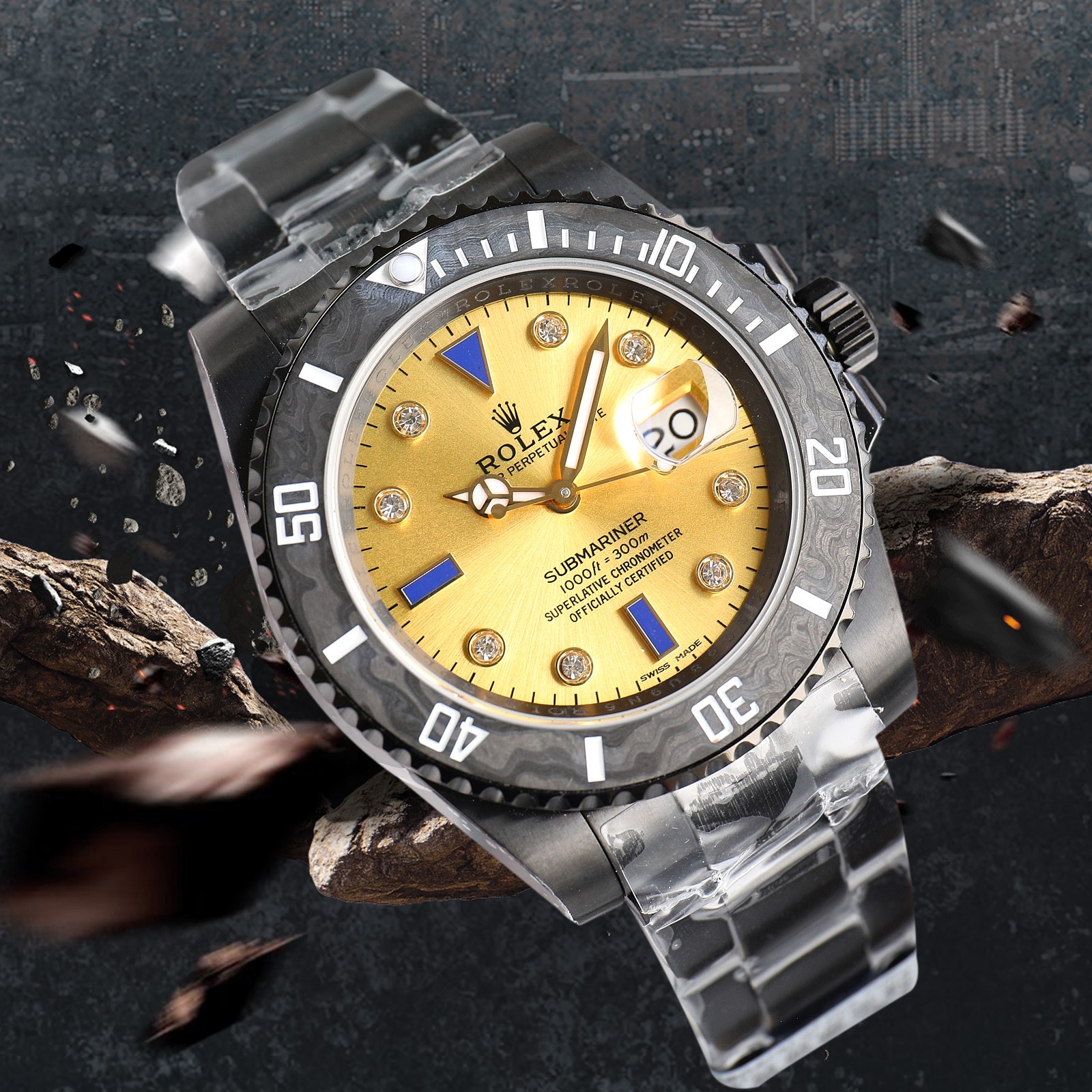 ROLEX Rolex Customized Submariner-Diamond Dial-Carbon Fiber Bezel-Black Gold(1:1 replica)