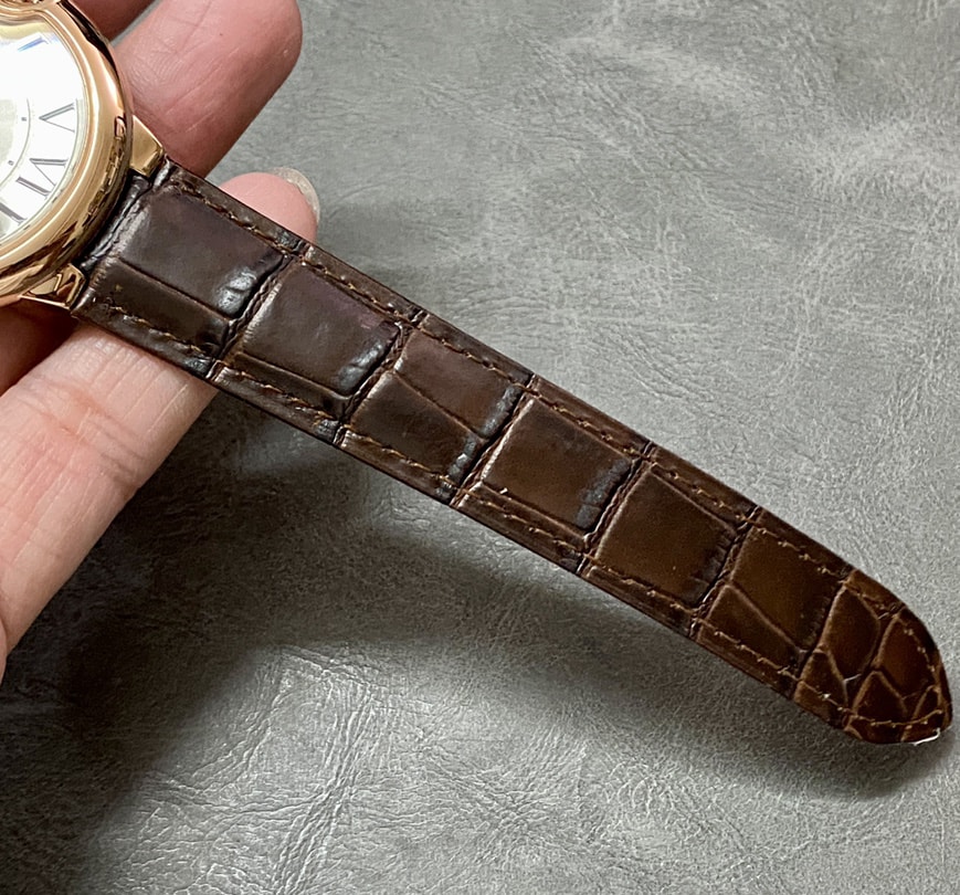 Fake Cartier Watch Ballon Bleu de Rose Gold 42mm Silver Dial Leather Strap WGBB0030 AF(1:1 replica)