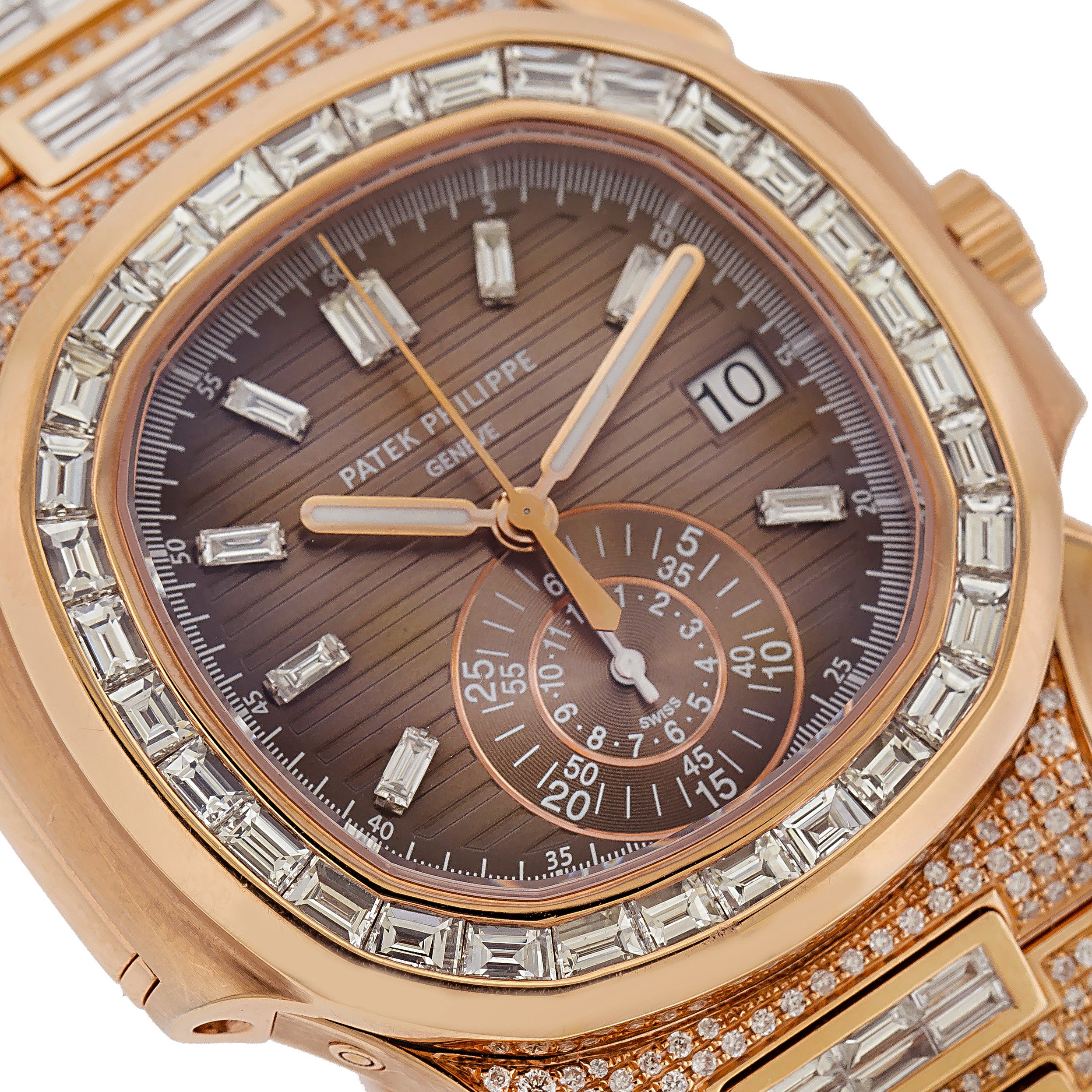 18K Rose Gold Patek Philippe Nautilus 5980/1R 40.5mm Brown Dial 25CT Diamonds(1:1 replica)
