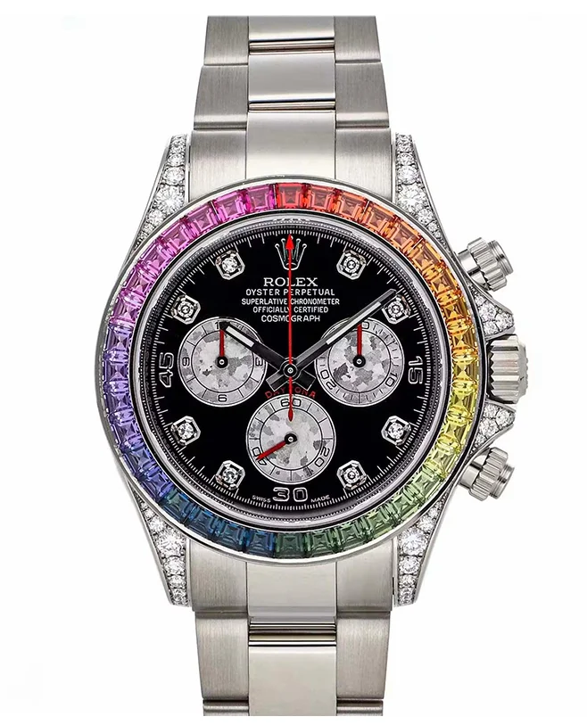 Rolex Daytona White Gold Rainbow Bezel Black Dial 116599RBOW(1:1 replica)