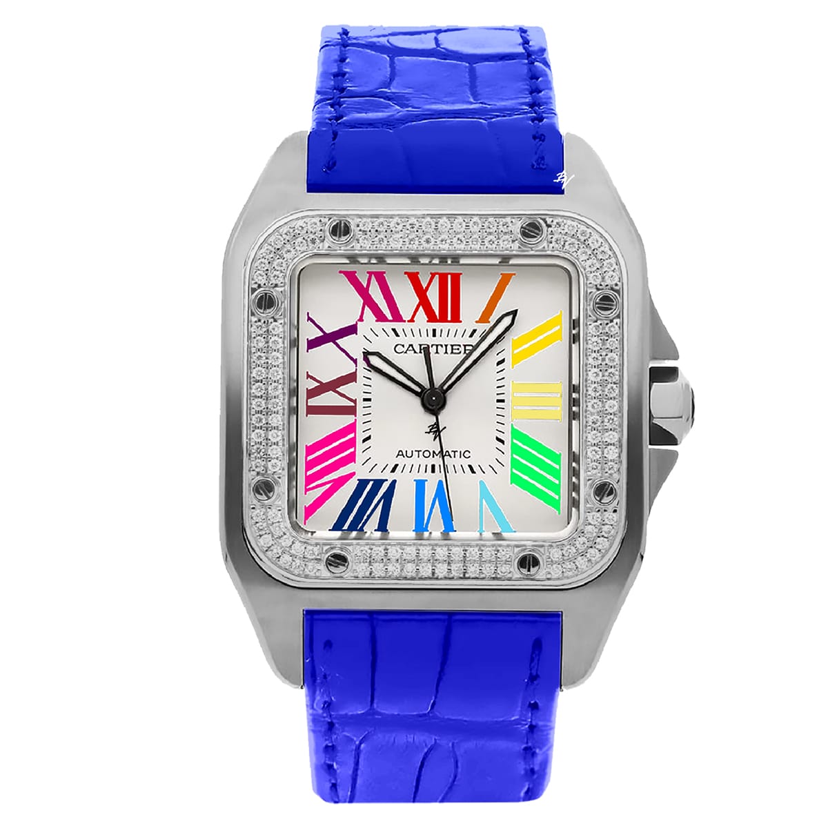 Fake Cartier Replica Watch Santos 100 Anniversary Rainbow Limited Edition Black Custom(1:1 replica)