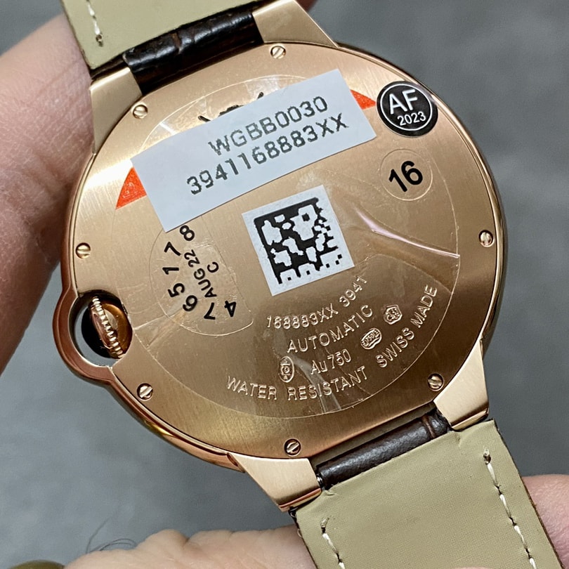 Fake Cartier Watch Ballon Bleu de Rose Gold 42mm Silver Dial Leather Strap WGBB0030 AF(1:1 replica)