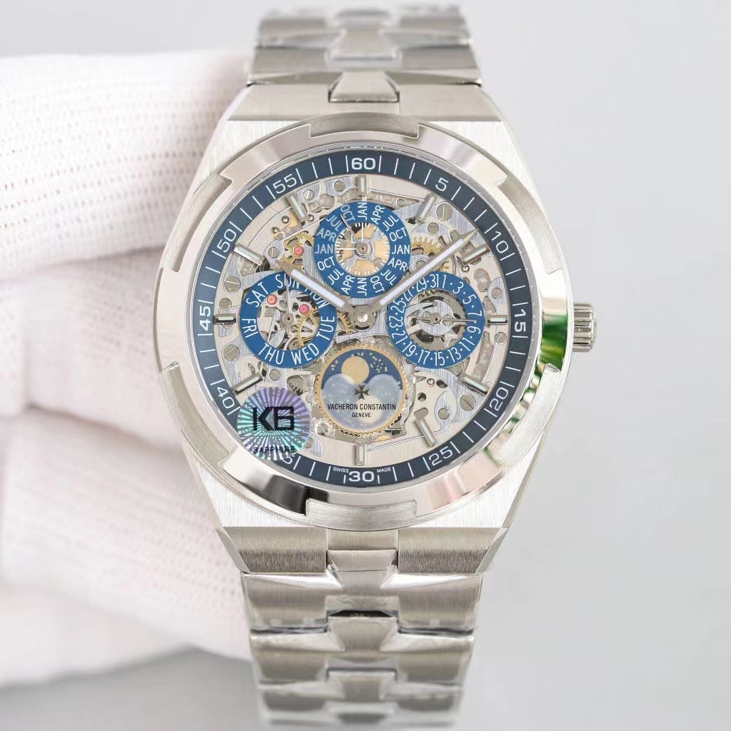 Fake Vacheron Constantin Replica Watch Overseas perpetual calendar ultra-thin skeleton Boutique Exclusive 41.5 MM WHITE GOLD 4300V/220G-B946(1:1 replica)