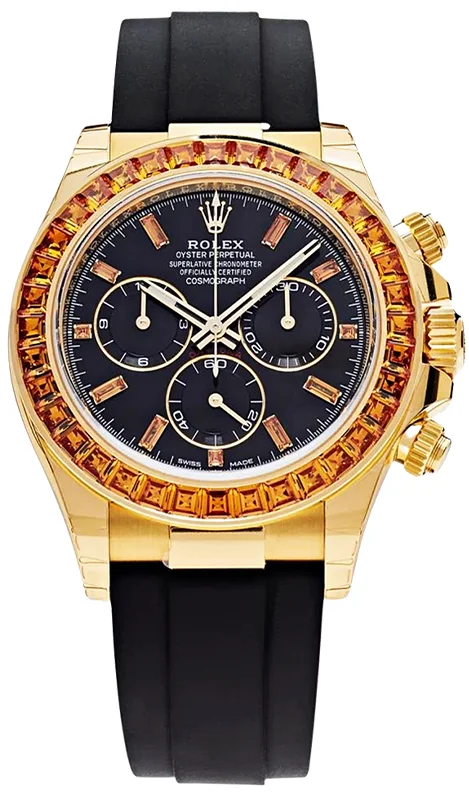 Rolex Daytona Yellow Gold Orange Sapphire Bezel Black Dial 116588SACO(1:1 replica)