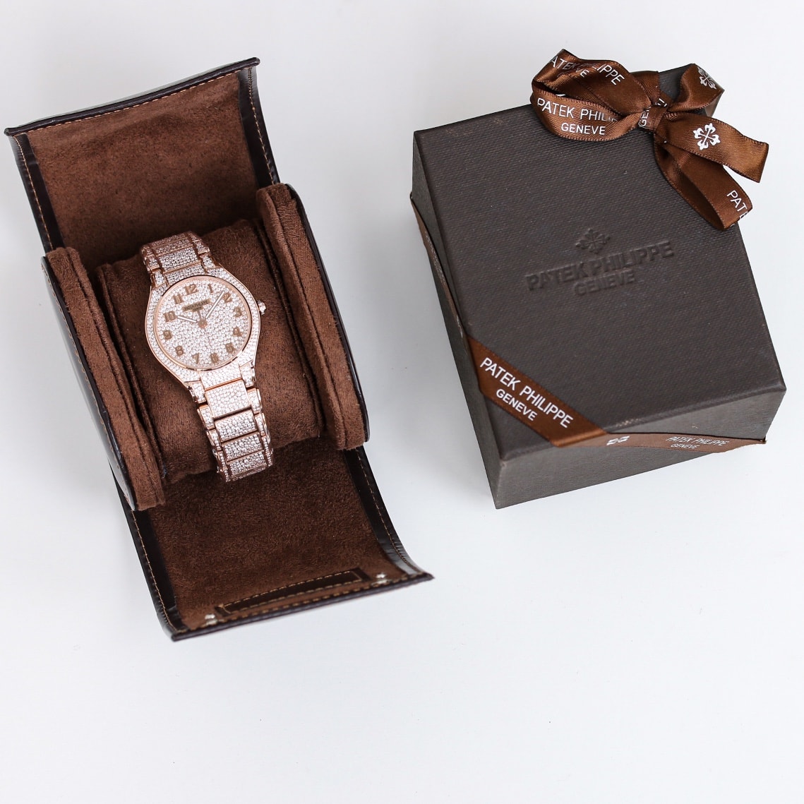 Fake Diamond Watch Replica Patek Philippe Twenty~4 Automatic Haute Joaillerie Rose Gold Diamond Paved Dial & Bracelet 7300/1450R-001(1:1 replica)