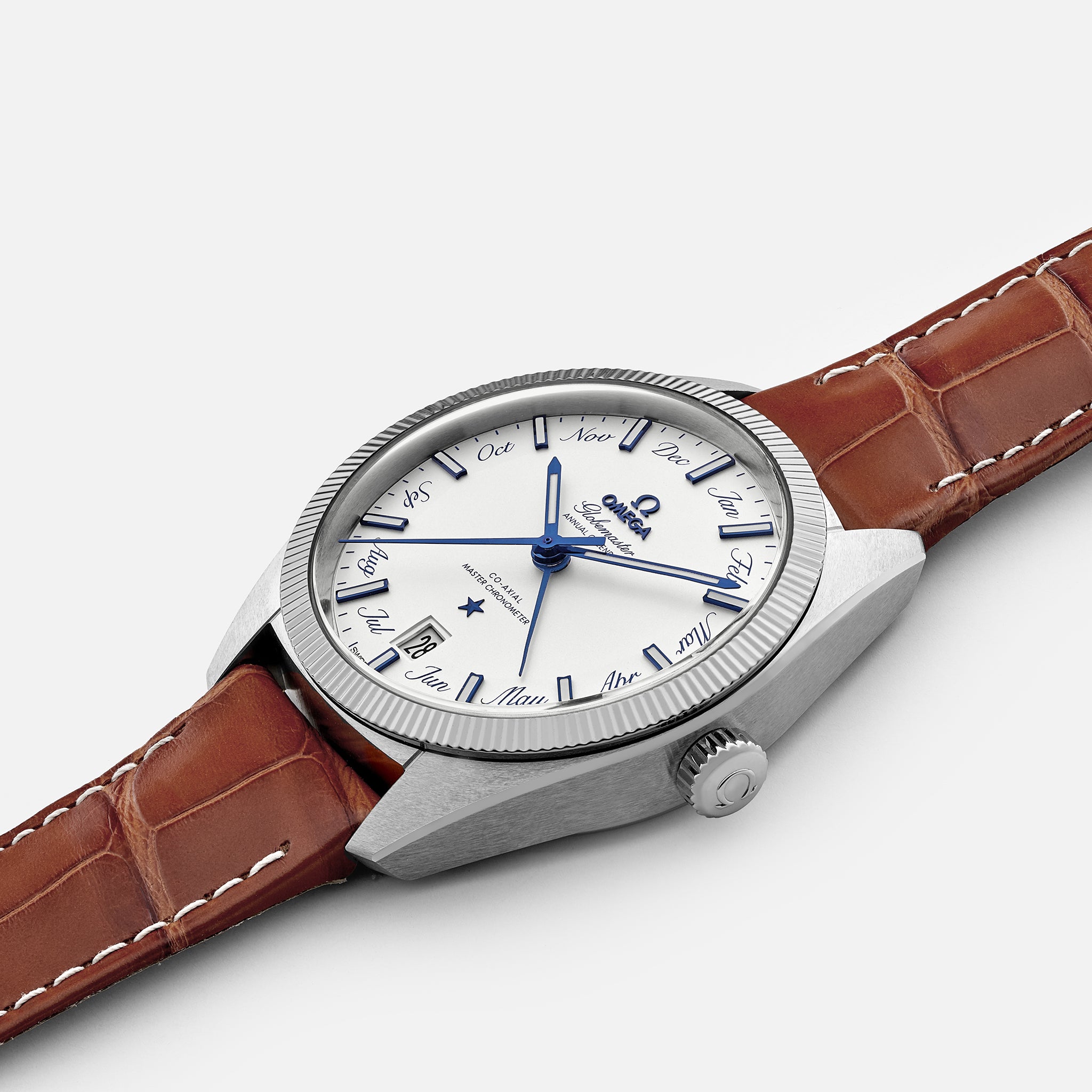 Constellation Globemaster Co-Axial Master Chronometer Annual Calendar 41mm White Dial On Leather Strap(1:1 replica)