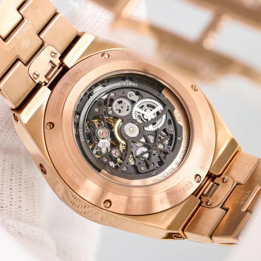 Fake Vacheron Constantin Replica Watch Overseas perpetual calendar ultra-thin skeleton Boutique Exclusive 41.5 MM PINK GOLD 4300V/220R-B547(1:1 replica)