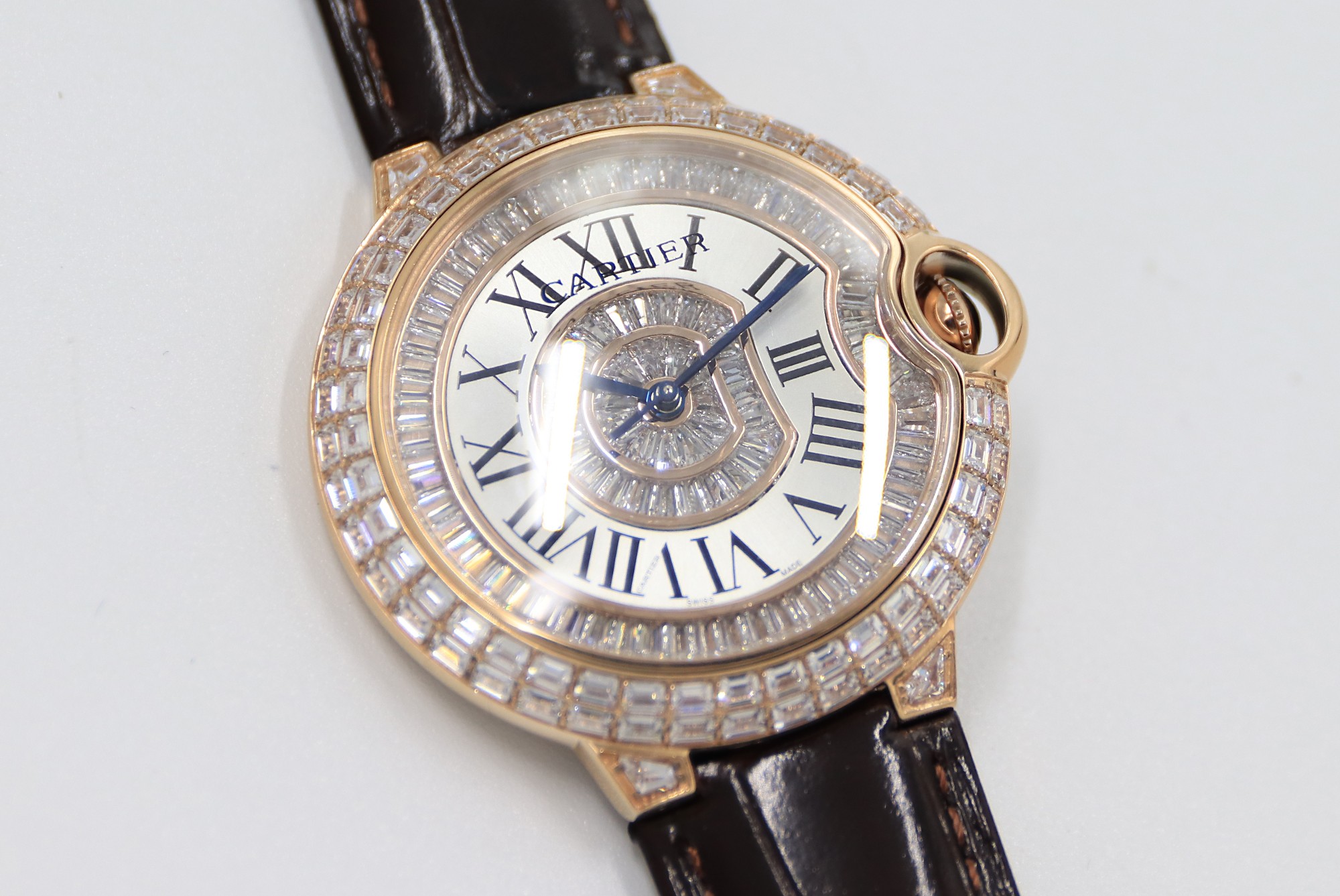 Cartier Blue Balloon Square Diamonds Full Sky Watch-Roman Numerals-Rose Gold-Leather-42mm(1:1 replica)
