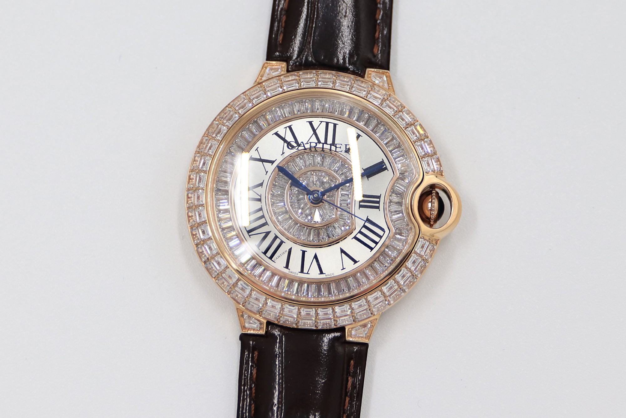 Cartier Blue Balloon Square Diamonds Full Sky Watch-Roman Numerals-Rose Gold-Leather-42mm(1:1 replica)