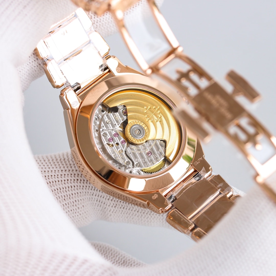 Fake Diamond Watch Replica Patek Philippe Twenty~4 Automatic Haute Joaillerie Rose Gold Diamond Paved Dial & Bracelet 7300/1450R-001(1:1 replica)