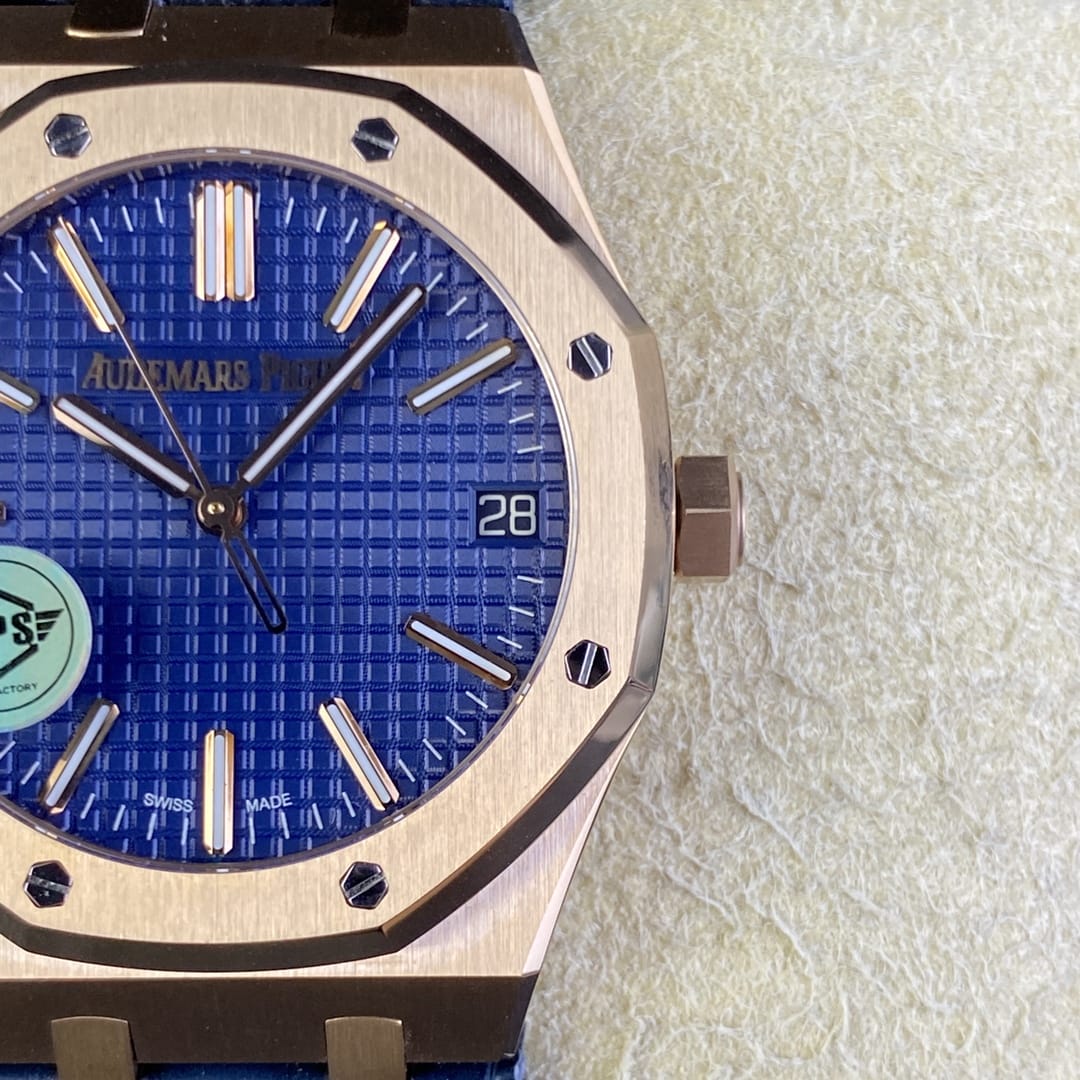 Audemars Piguet Replica AP Watch Royal Oak Selfwinding “50th Anniversary” 41mm Rose Gold Blue Dial Leather Strap 15510OR.OO.D315CR.01-APS(1:1 replica)