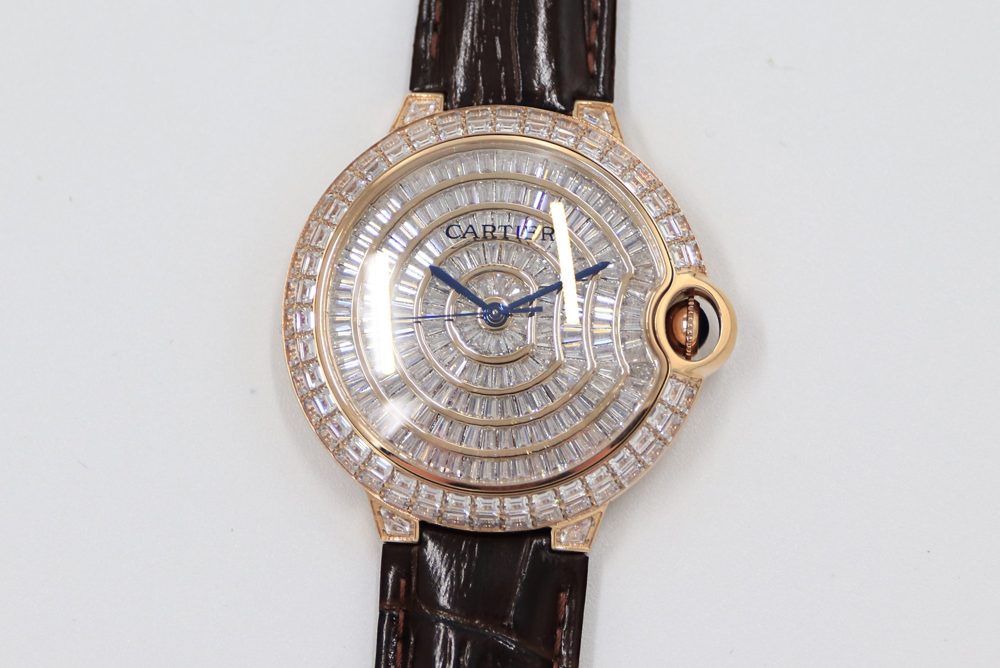 Cartier Blue Balloon Square Diamonds Full Sky Watch-Rose Gold-Leather-42mm(1:1 replica)