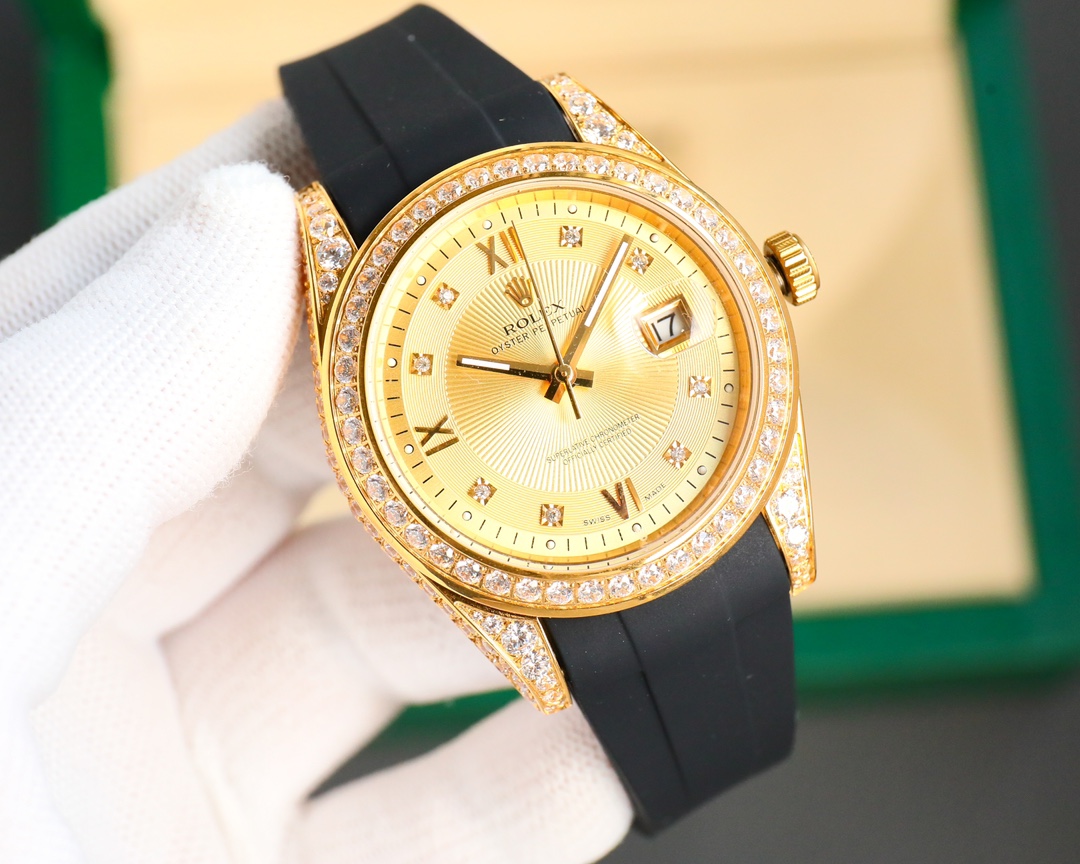 Rolex Logbook Full Luxury-Roman Diamond Dial-18k Nano-Technology 41MM-Golden(1:1 replica)