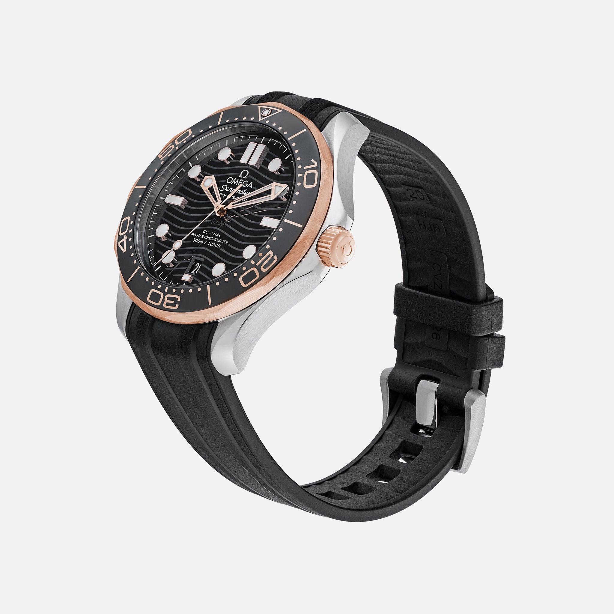 Seamaster Diver 300M Co-Axial Master Chronometer 42mm Two-Tone Black Dial On Rubber Strap(1:1 replica)