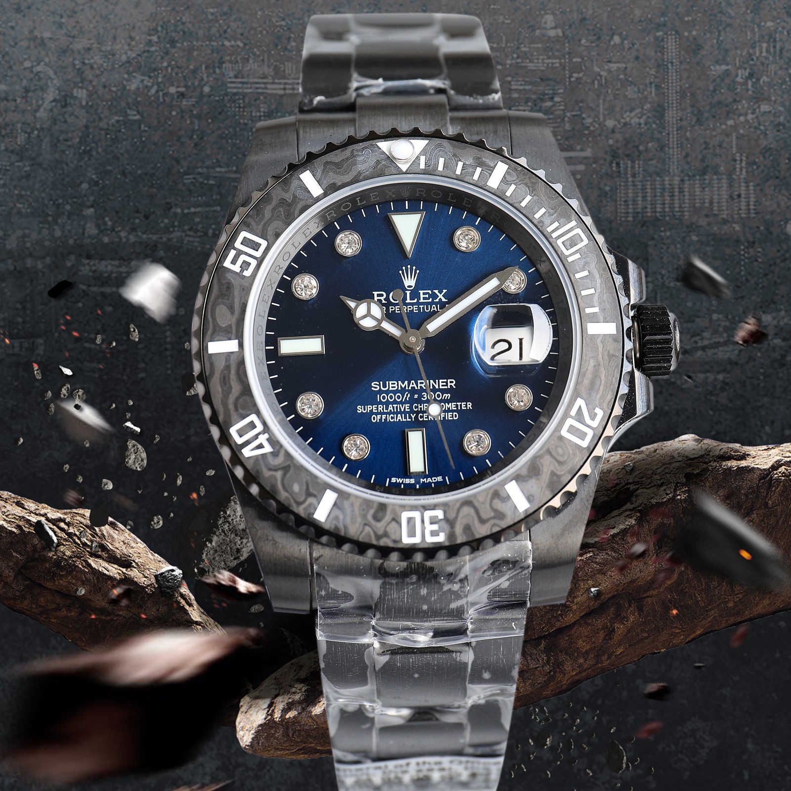 ROLEX Rolex Customized Submariner-Diamond Dial-Carbon Fiber Bezel-Black Blue(1:1 replica)