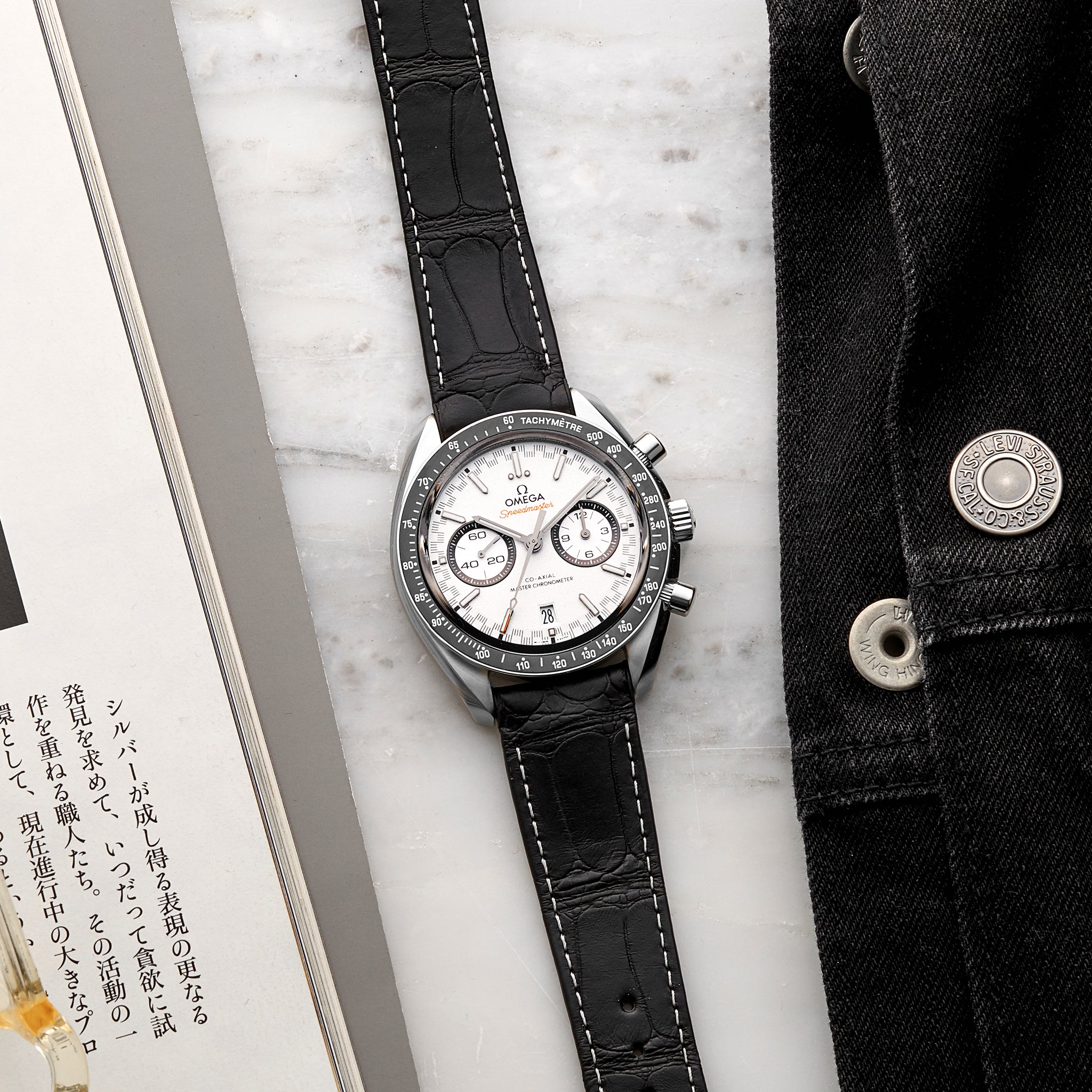 Speedmaster Racing Co-Axial Master Chronometer Chronograph 44.25mm White Dial On Strap(1:1 replica)