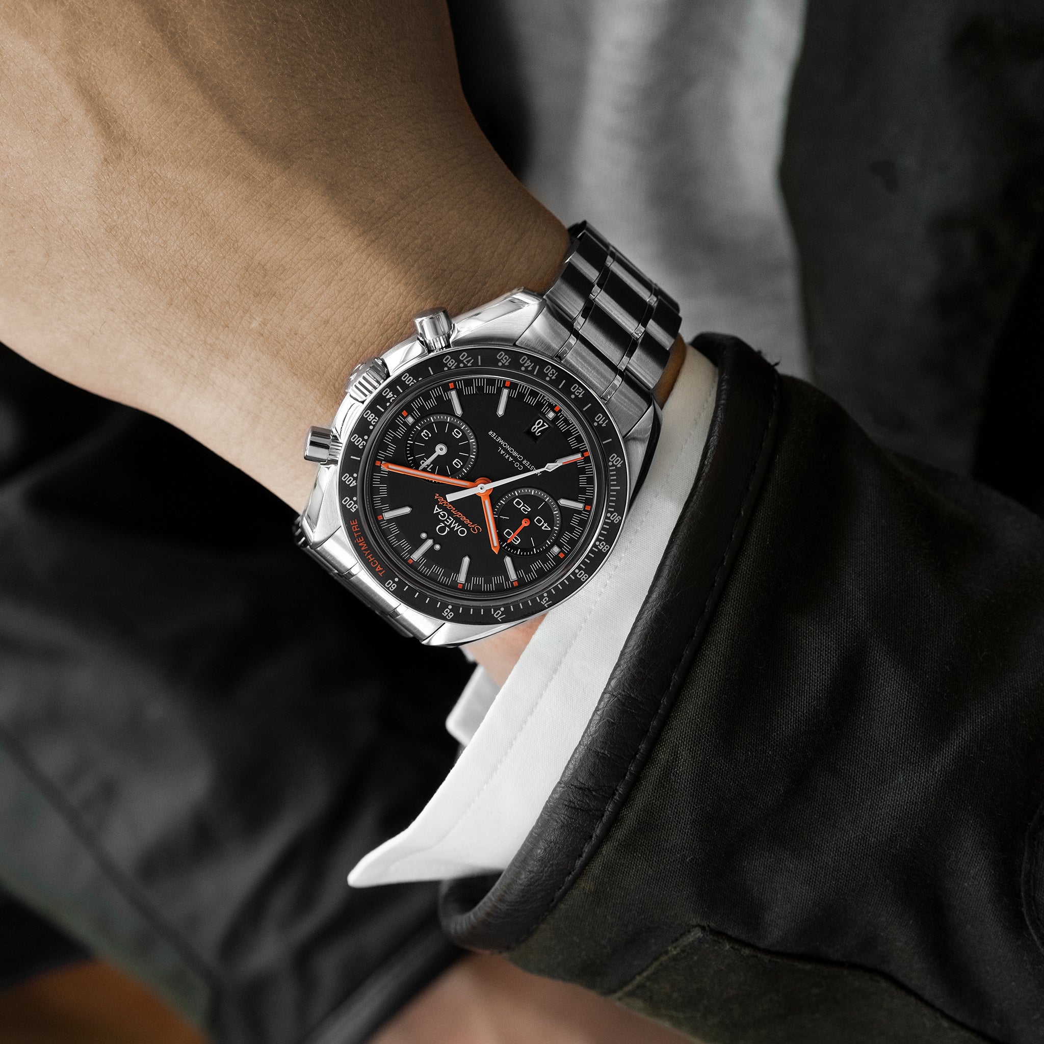 Speedmaster Racing Co-Axial Master Chronometer Chronograph 44.25mm Black Dial With Orange Accents On Bracelet(1:1 replica)