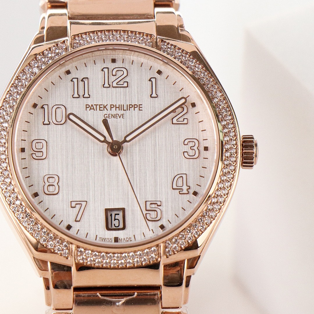 Fake Diamond Watch Replica Patek Philippe Twenty~4 Ladies Rose Gold Silver Dial 7300/1200R-010(1:1 replica)