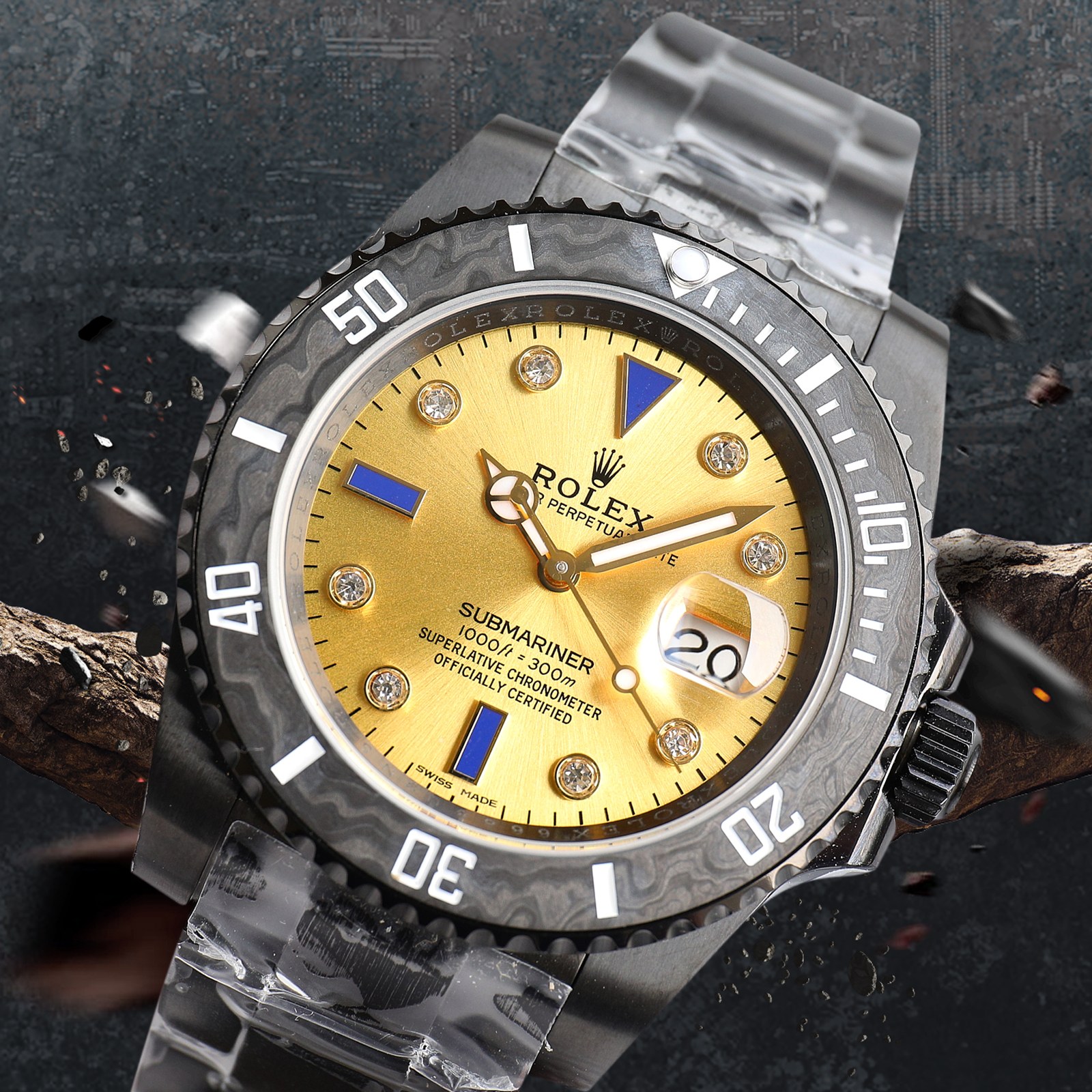 ROLEX Rolex Customized Submariner-Diamond Dial-Carbon Fiber Bezel-Black Gold(1:1 replica)