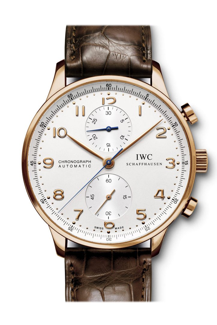 IWC Portuguese Silver Dial Chronograph Rose Gold Leather Automatic Men's Watch IW371480(1:1 replica)