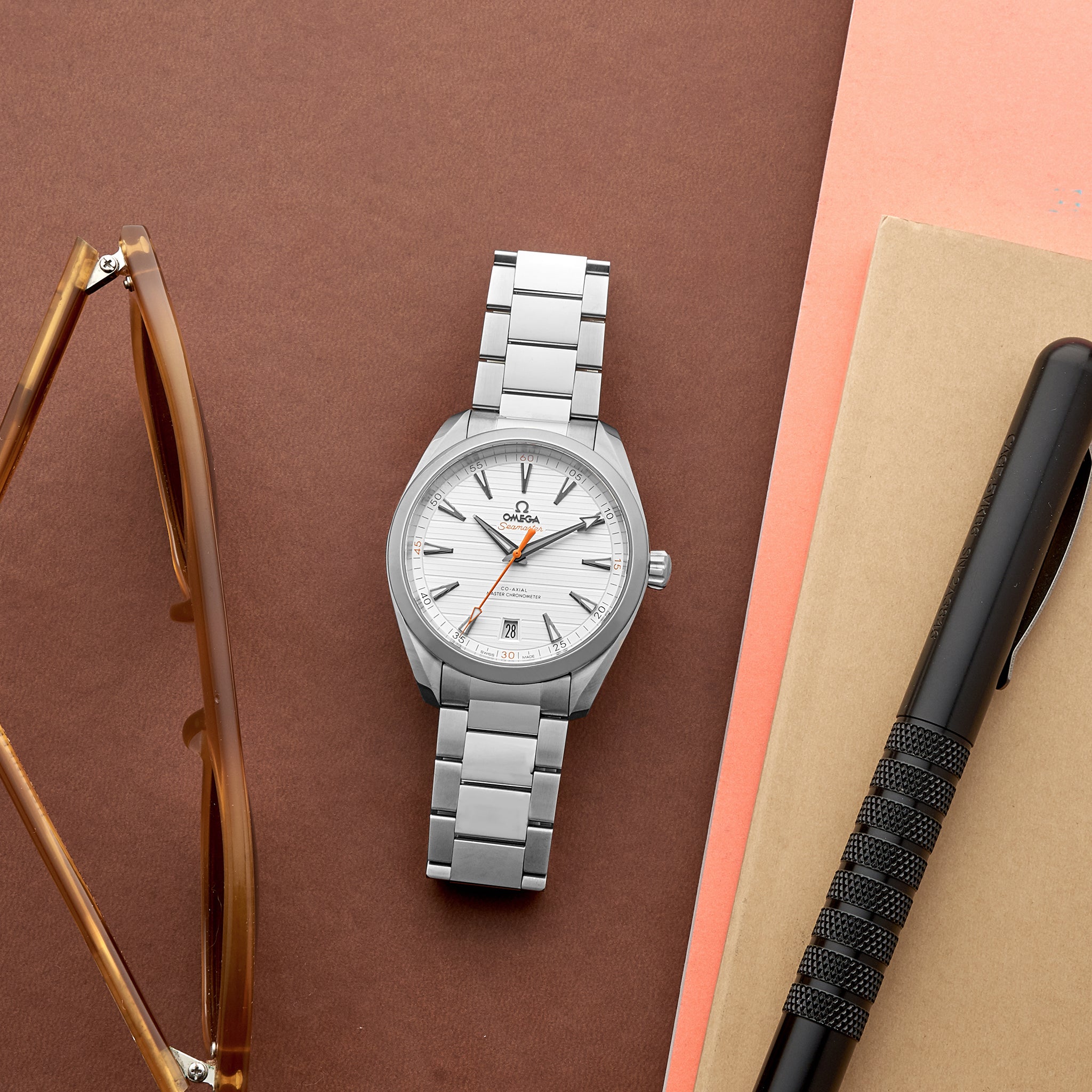 Seamaster Aqua Terra 150M Co-Axial Master Chronometer 41mm White Dial With Orange Accents On Bracelet(1:1 replica)