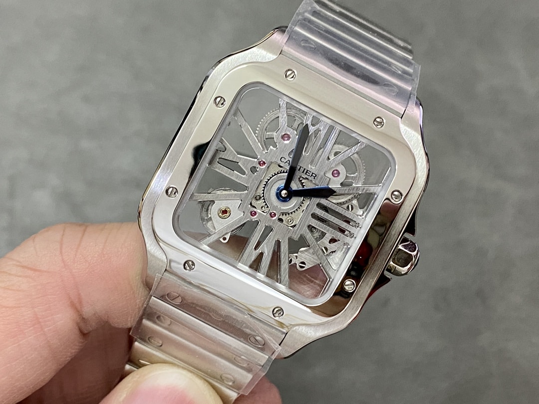 Fake Cartier Watch Santos large model mechanical movement Stainless Steel Skeleton Dial WHSA0015 TWF(1:1 replica)