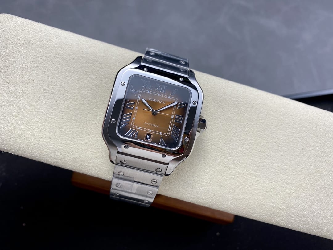 Fake Cartier Watch Santos de Cartier Large Steel Brown Dial WSSA0064-TW(1:1 replica)