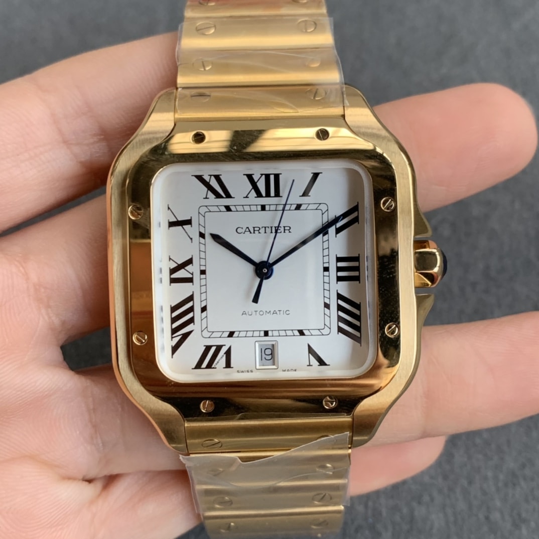 Fake cartier watch Santos large model mechanical movement Santos De Cartier Large Yellow Gold WGSA0029 GF(1:1 replica)