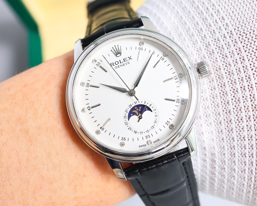 Rolex👑 Cellini Moonphase-40mm-Leather-White(1:1 replica)