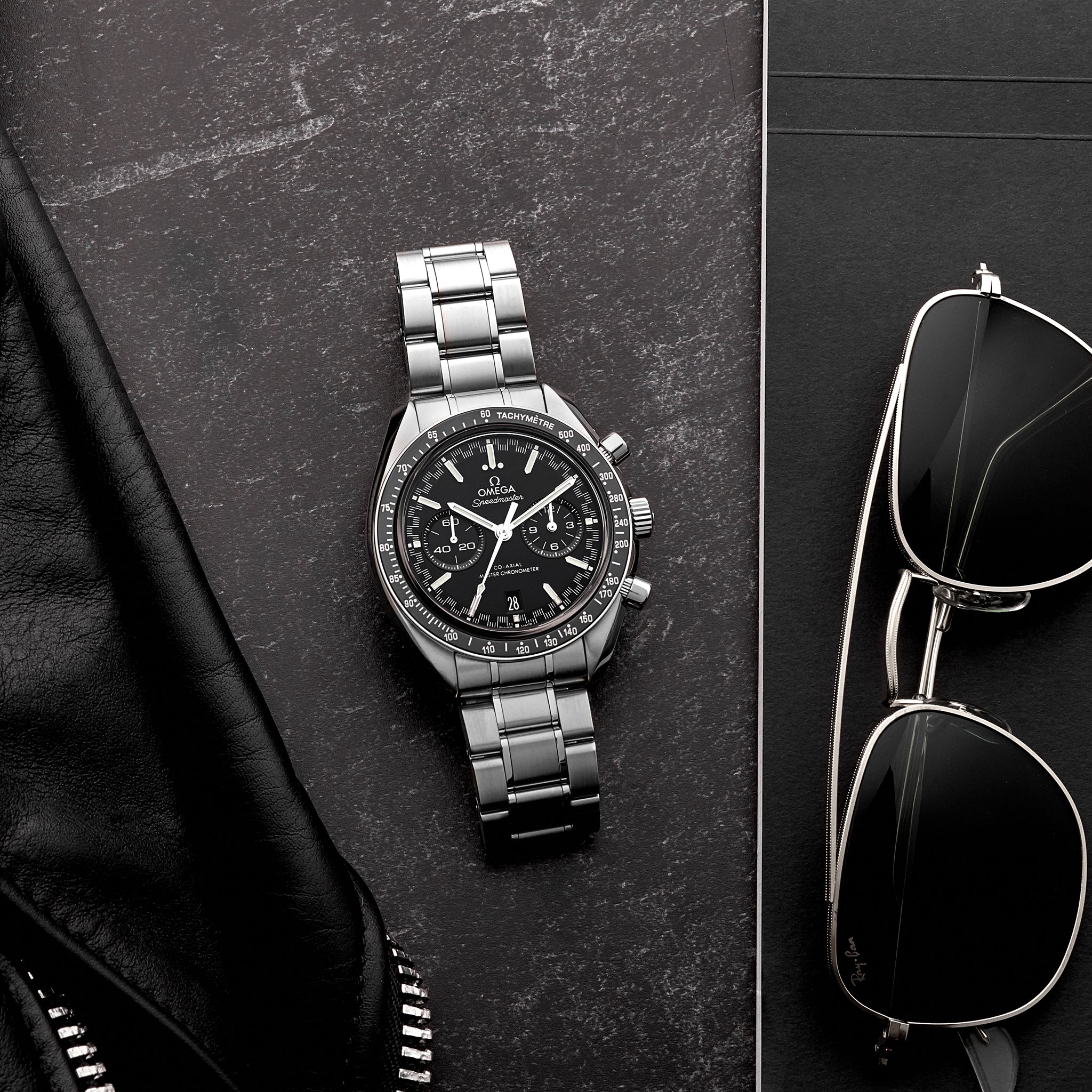 Speedmaster Racing Co-Axial Master Chronometer Chronograph 44.25mm Black Dial With White Accents On Bracelet(1:1 replica)
