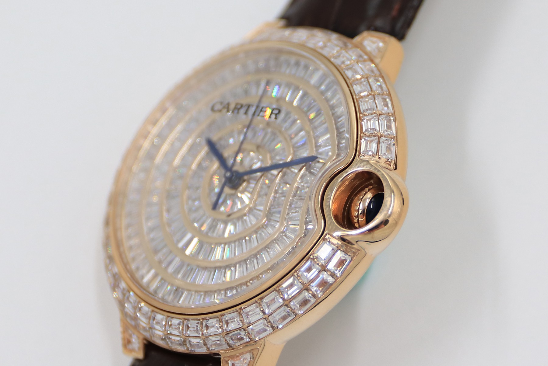 Cartier Blue Balloon Square Diamonds Full Sky Watch-Rose Gold-Leather-42mm(1:1 replica)