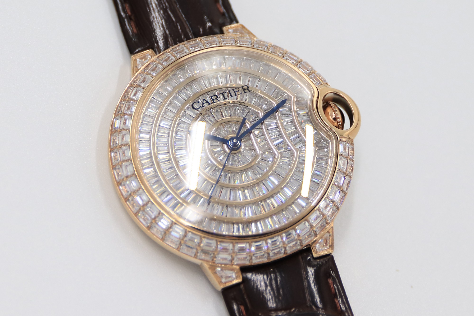 Cartier Blue Balloon Square Diamonds Full Sky Watch-Rose Gold-Leather-42mm(1:1 replica)