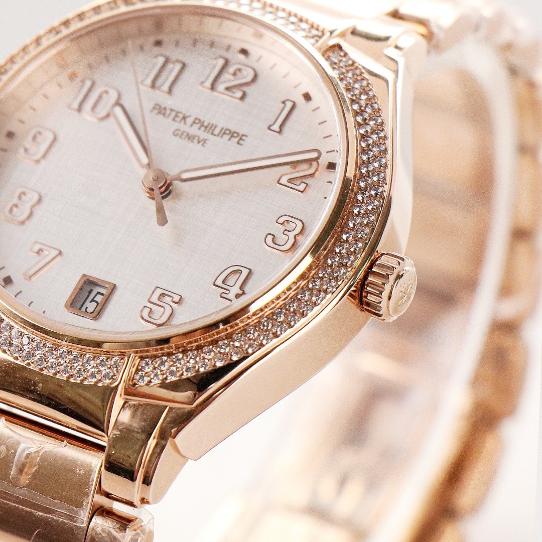 Fake Diamond Watch Replica Patek Philippe Twenty~4 Ladies Rose Gold Silver Dial 7300/1200R-010(1:1 replica)