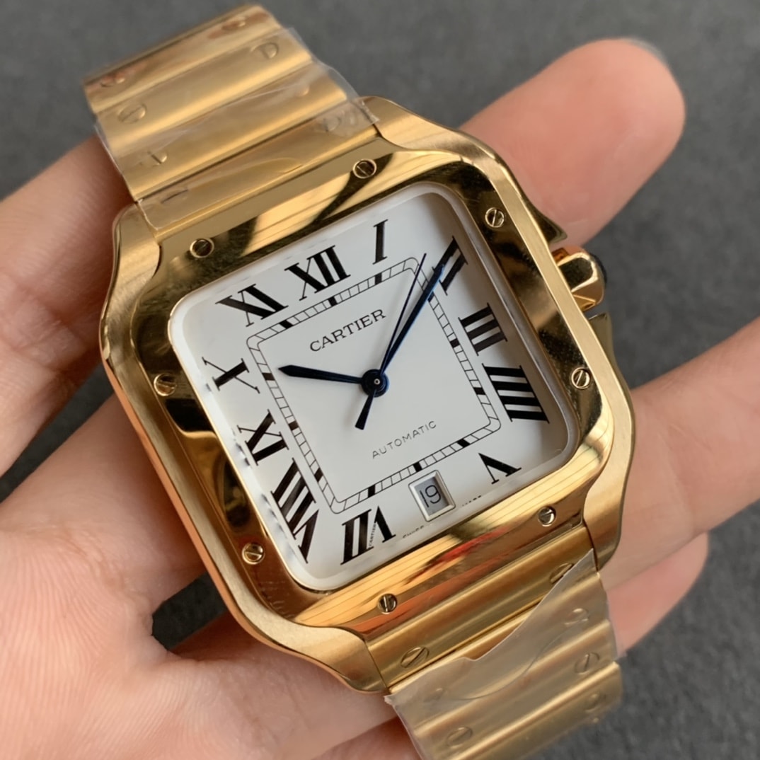 Fake cartier watch Santos large model mechanical movement Santos De Cartier Large Yellow Gold WGSA0029 GF(1:1 replica)