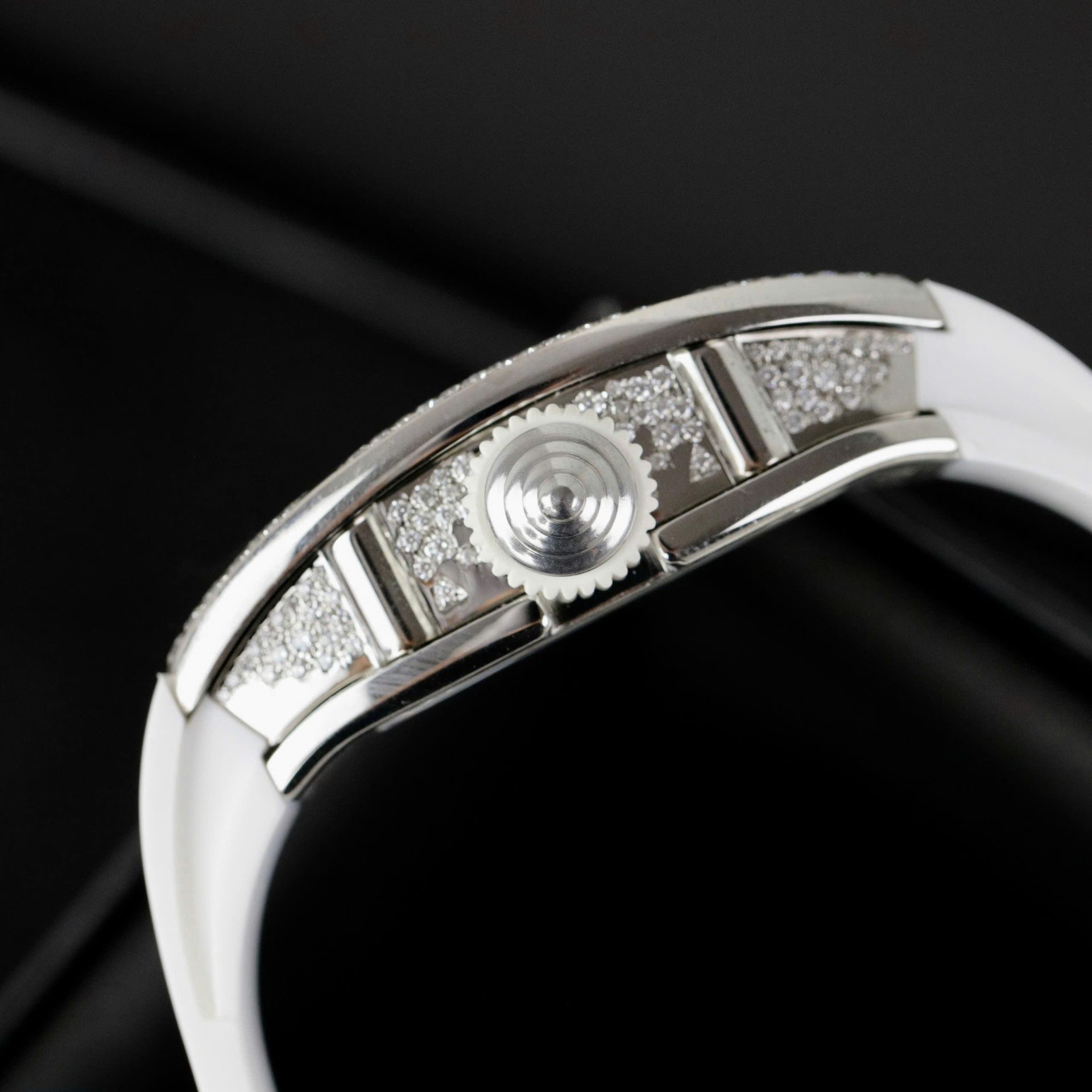 Richard Mille RM007 Replica Watch White Custom Full Moissanite Diamonds Hong Kong 36mm