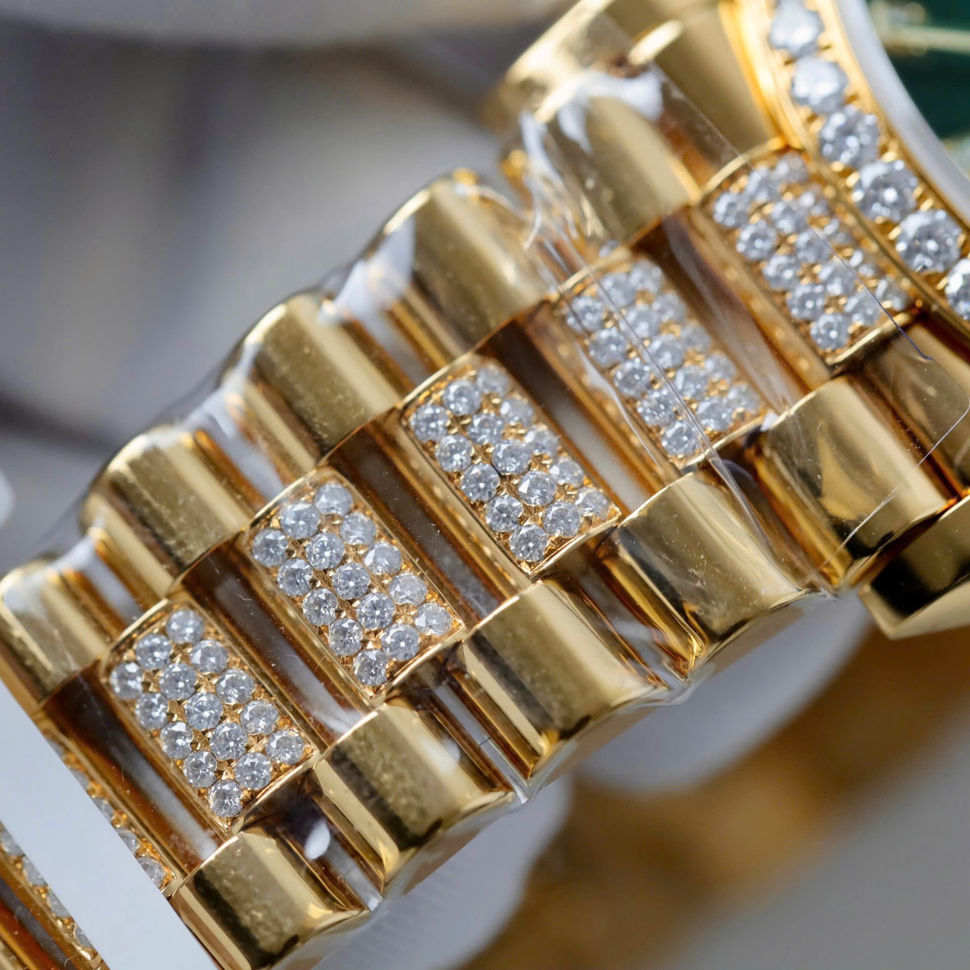 Rolex Day-Date Dial Green Ombre Copies Watch Gold Wrapped + Diamonds Moissanite Custom 36mm