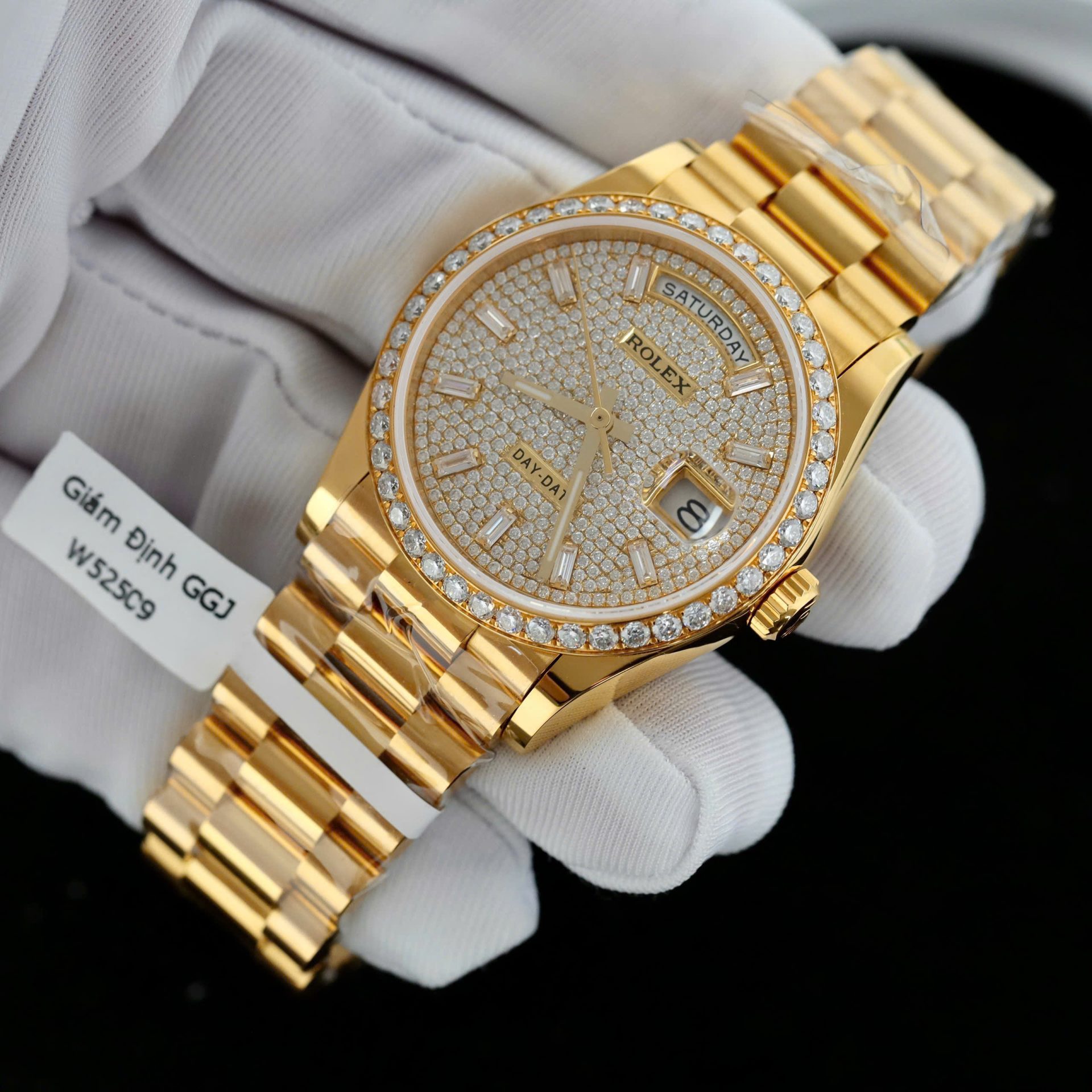 Rolex Day-Date 18K Gold Wrapped + Moissanite Diamonds Copies Watches GM Factory 36mm