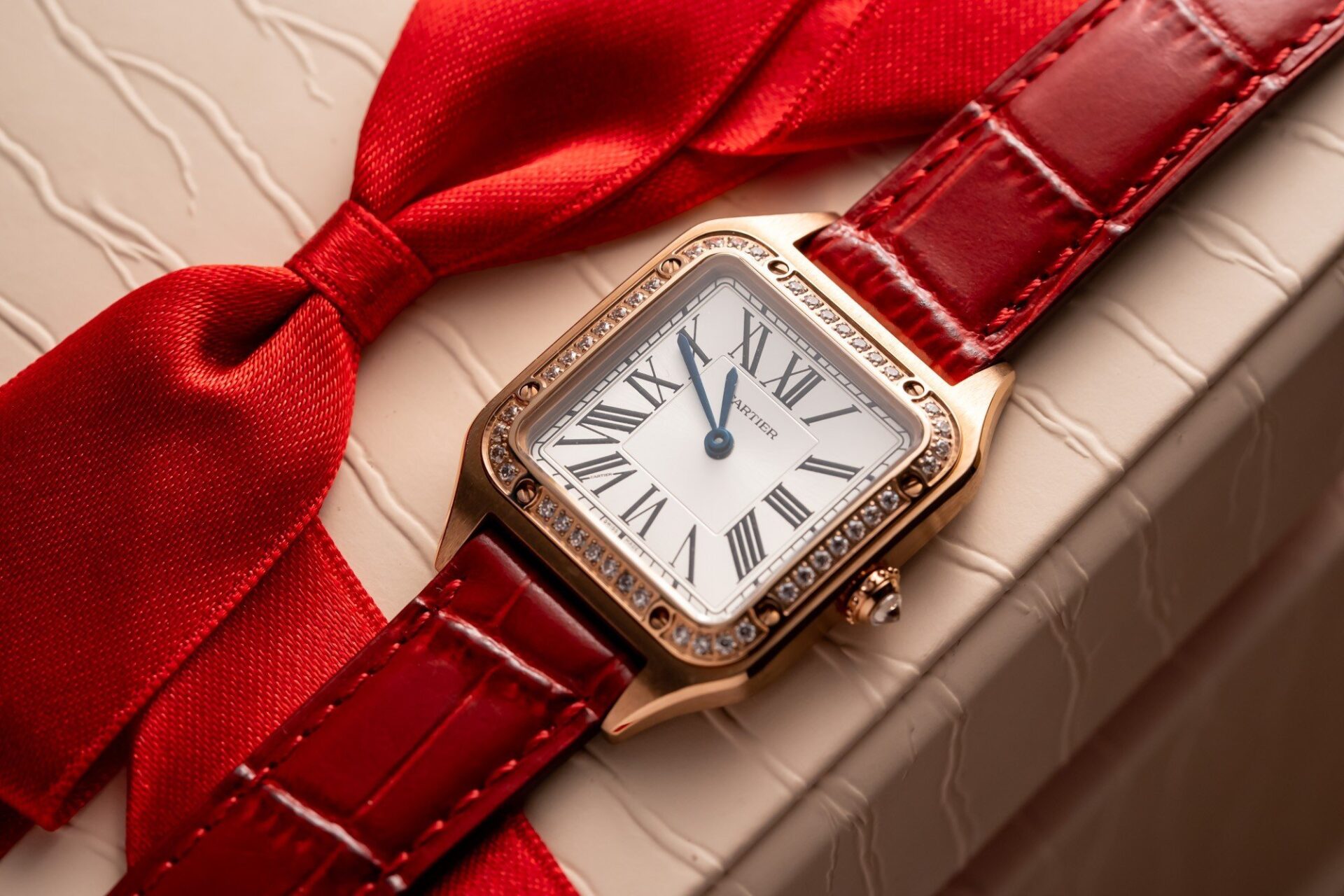 Cartier Replica Watch Santos Dumont WJSA0017 Red Leather Strap 38 27.5mm