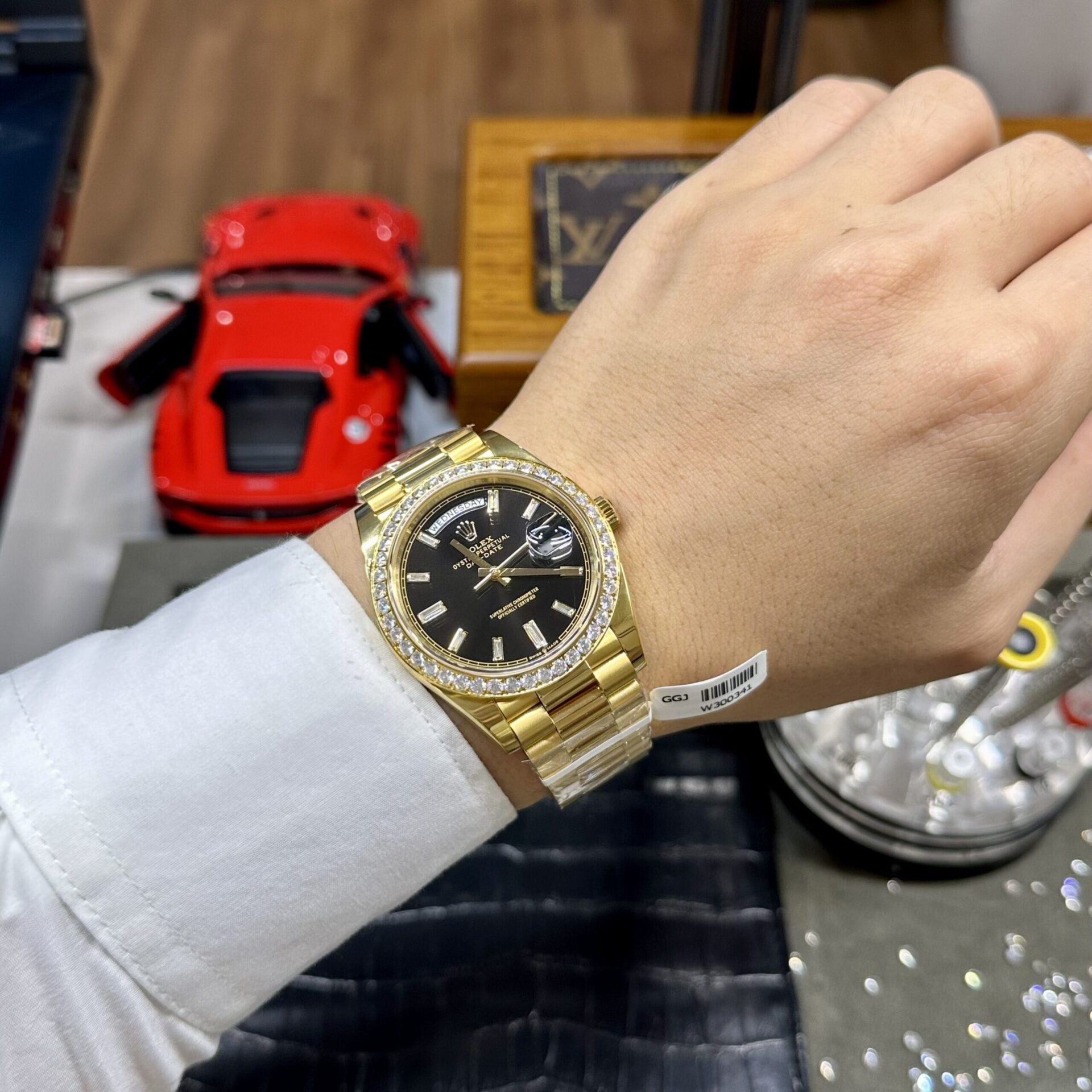 Rolex Day-Date Clone Watch Black Dial Moissanite Diamonds Custom 40mm