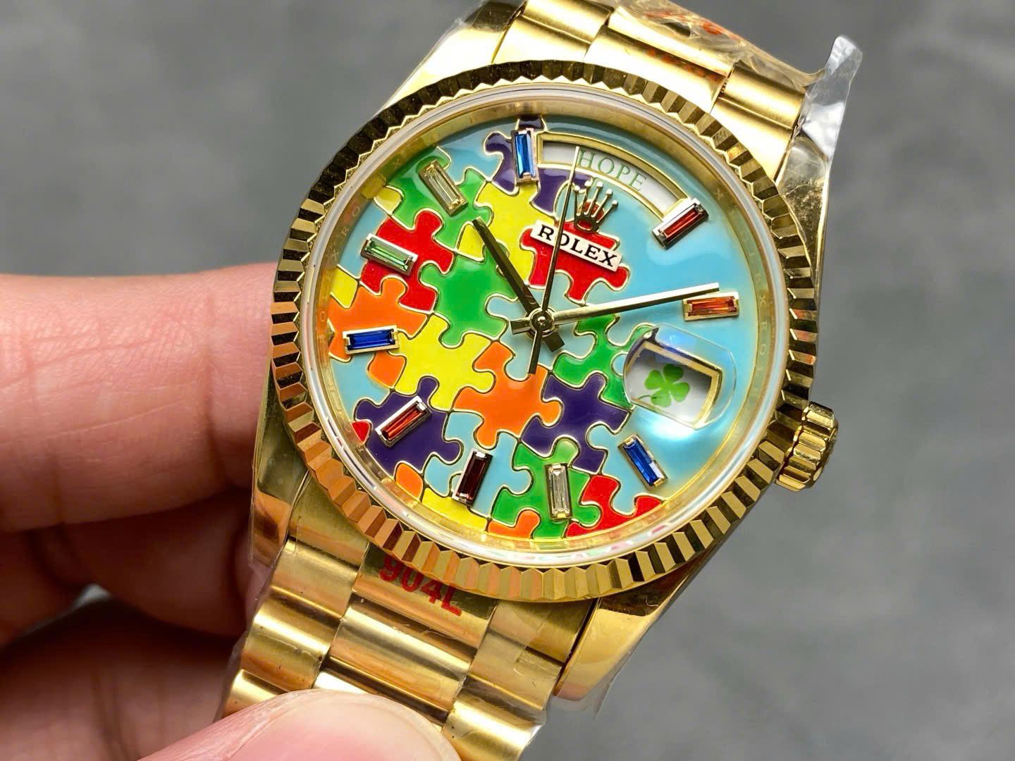 Rolex Day-Date 128238 Puzzle Emoji Jigsaw Motif Dial Best Replica Watches 36mm
