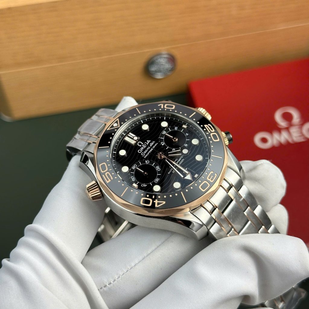 Omega Dial Black Copies Watches Seamaster Diver 300M Chronograph Demi Rose Gold N1 Factory 44mm